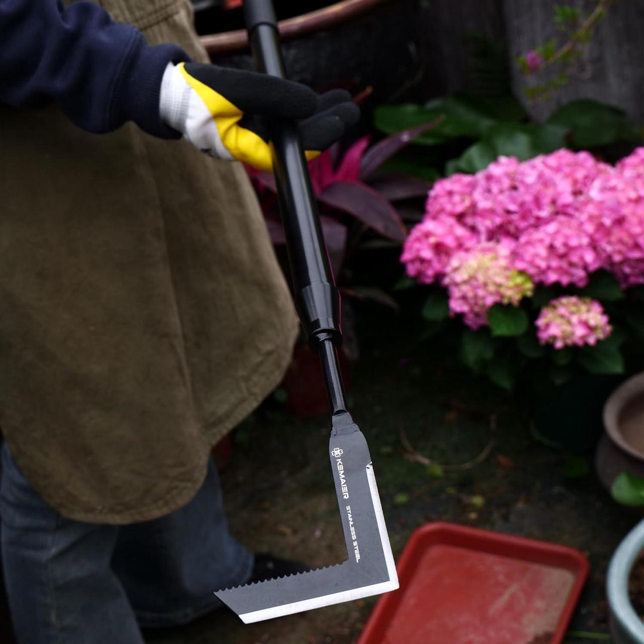 Alt view image 2 of 6 - 47.6" Long Handle Weeding Tool - Heavy Duty Stainless Steel Weed Remover and Puller for Garden, Sidewalk, Driveway Cracks - Durable Ergonomic Design for Effortless Use