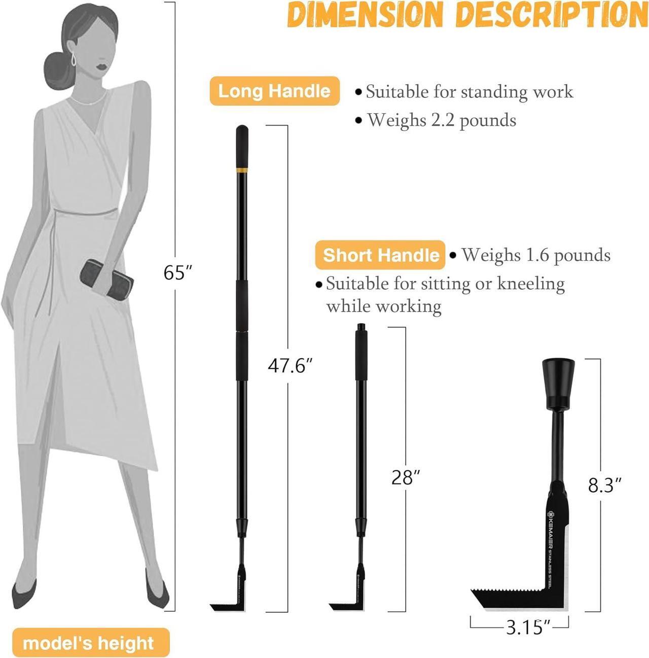 Alt view image 3 of 6 - 47.6" Long Handle Weeding Tool - Heavy Duty Stainless Steel Weed Remover and Puller for Garden, Sidewalk, Driveway Cracks - Durable Ergonomic Design for Effortless Use