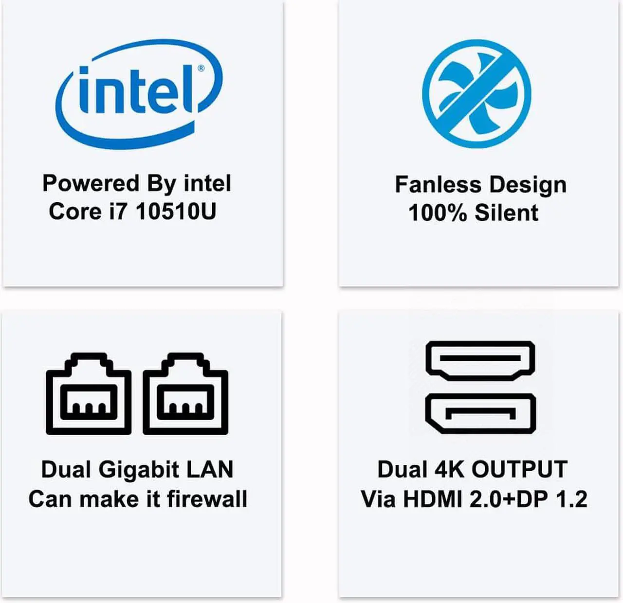 Alt view image 3 of 7 - Chatreey KC10F Mini PC Fanless Design intel core i7-10510u Desktop Computer Dual lan Dual 4K Output  16G Ram 1TB NVME SSD industrial PC Support Auto power on