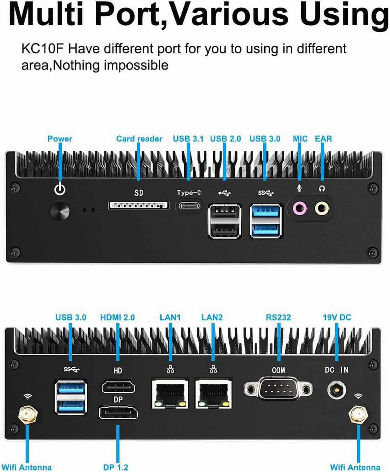 Alt view image 6 of 7 - Chatreey KC10F Mini PC Fanless Design intel core i7-10510u Desktop Computer Dual lan Dual 4K Output  16G Ram 1TB NVME SSD industrial PC Support Auto power on