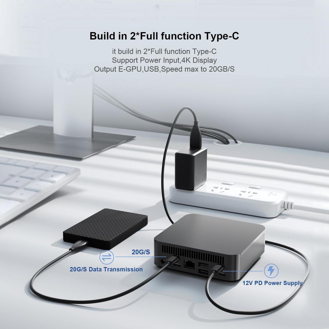 Alt view image 6 of 7 - Chatreey T9 Mini PC intel N100 Ultra Small Pocket Computer 16G RAM 512G SSD 4x4K@60GHZ Output 2xTYPE-C Support Auto Power On
