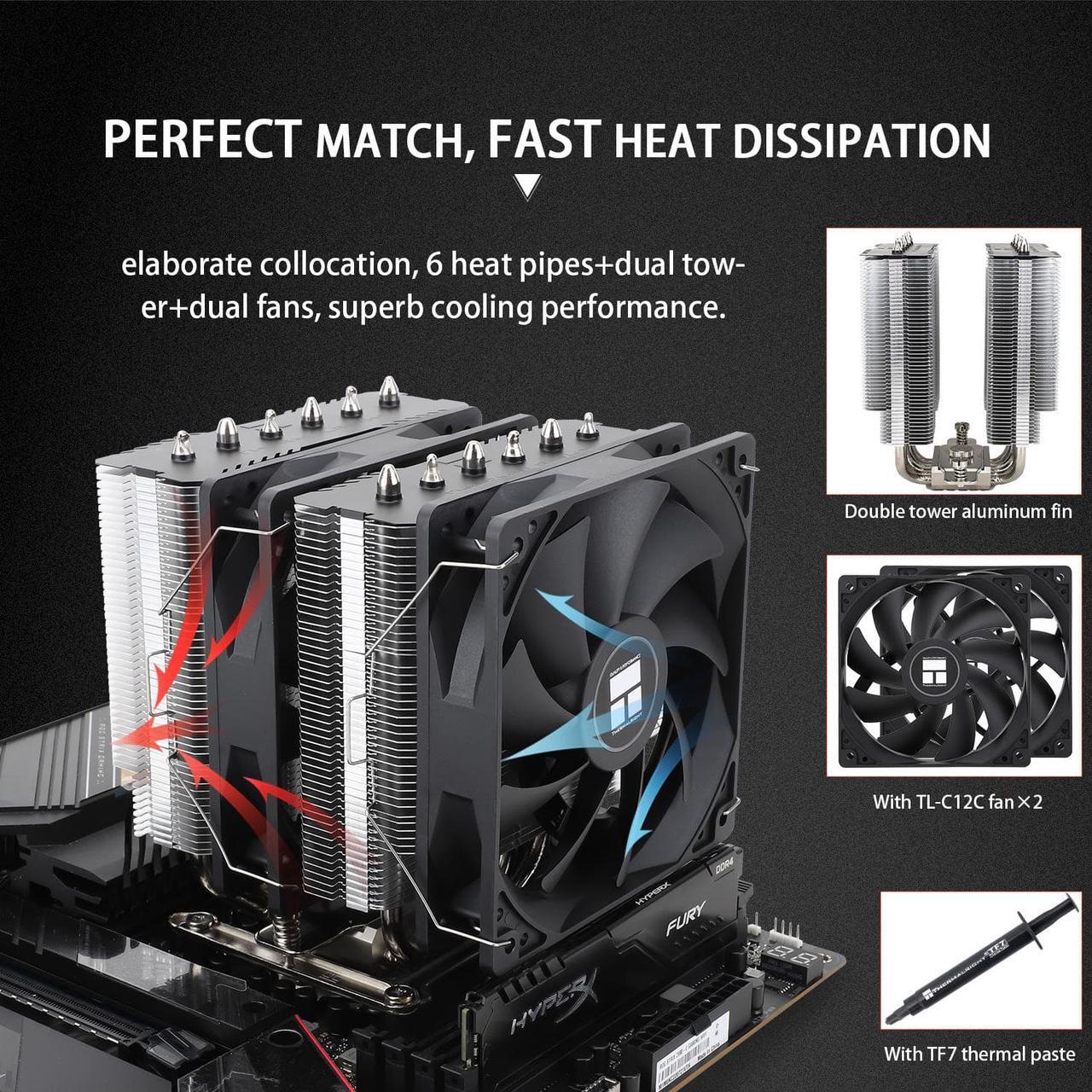Alt view image 3 of 6 - Thermalright Peerless Assassin 120 SE CPU Air Cooler, PA120 SE, 6 Heat Pipes Cpu cooler,Dual 120mm TL-C12C PWM Fan, Aluminium Heatsink Cover, AGHP Technology, for AMD AM4 AM5/Intel 1700/1150/1151/1155