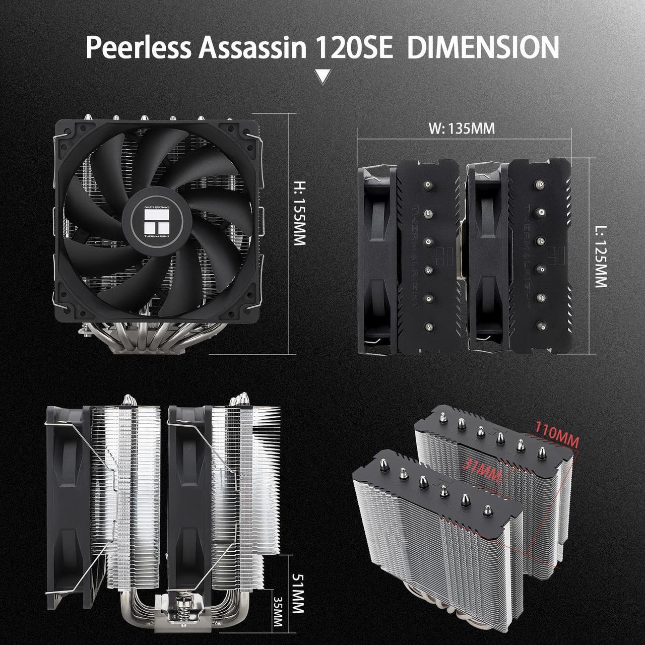 Alt view image 5 of 6 - Thermalright Peerless Assassin 120 SE CPU Air Cooler, PA120 SE, 6 Heat Pipes Cpu cooler,Dual 120mm TL-C12C PWM Fan, Aluminium Heatsink Cover, AGHP Technology, for AMD AM4 AM5/Intel 1700/1150/1151/1155