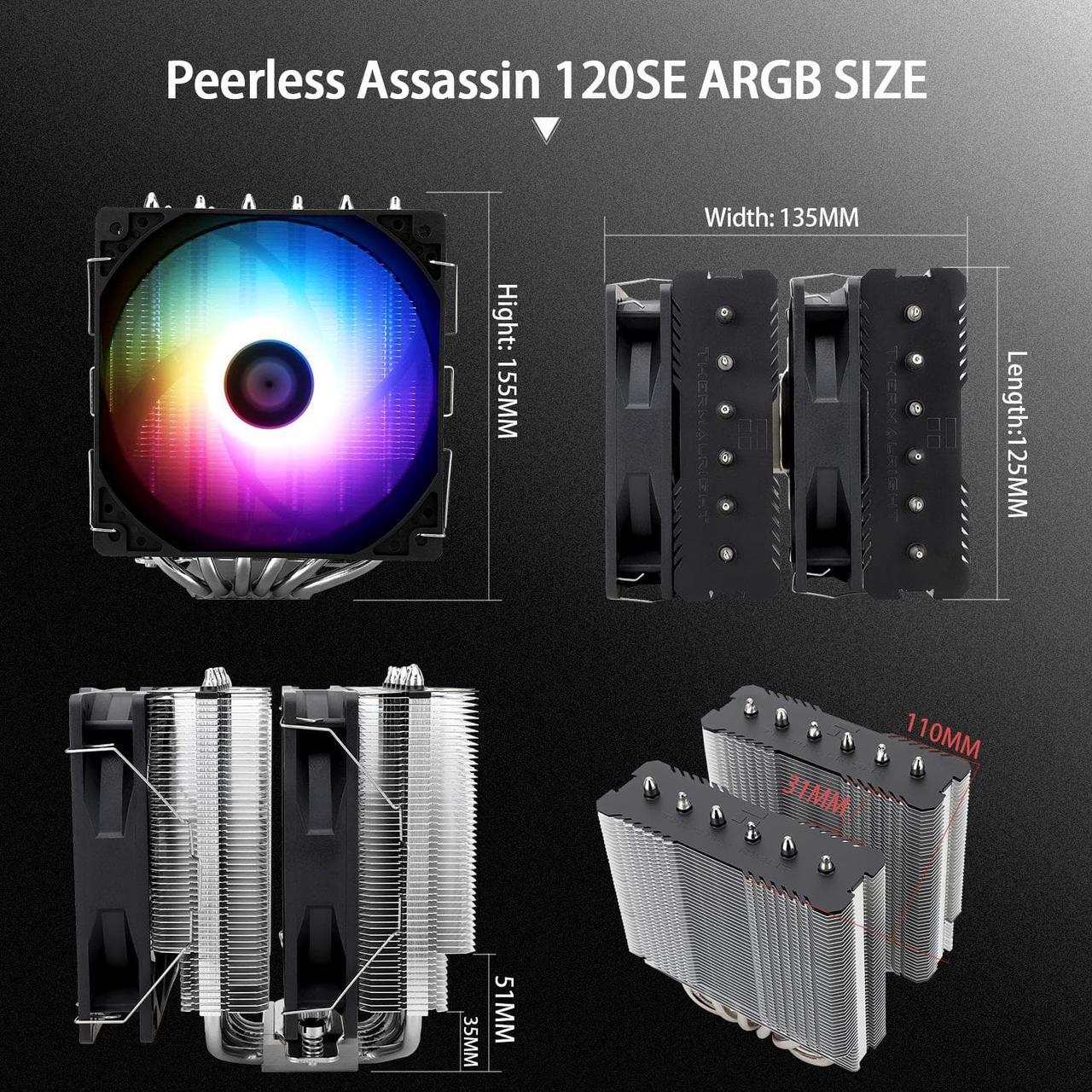 Alt view image 4 of 5 - Thermalright Peerless Assassin 120 SE ARGB CPU Air Cooler, 6 Heat Pipes Cpu cooler, Dual 120mm TL-C12C-S PWM Fan, Aluminium Heatsink Cover, AGHP Technology, for AMD AM4 AM5/Intel 1150/1151/1200/1700