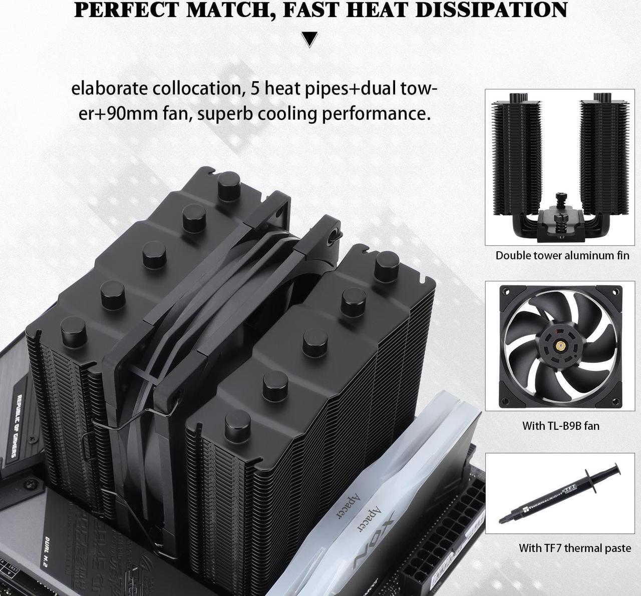 Alt view image 4 of 6 - Thermalright Silver Soul 110 BLACK High-Performance CPU Cooler,Mini Dual-Tower Design, 92mm PWM Fan,5 Copper Heat Pipes CPU Air cooler,AGHP Technology,For AMD AM4 AM5/Intel 1700/1150/1151/1200/20XX