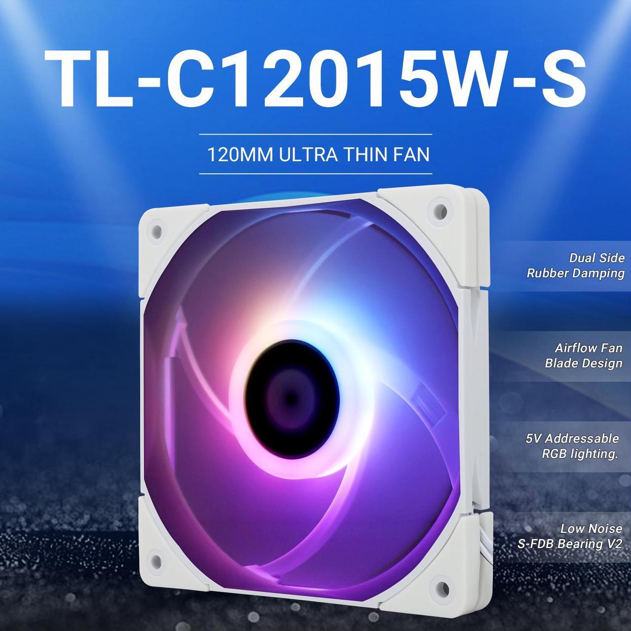 Alt view image 2 of 7 - Thermalright C12015W-S cpu fan computer case fan quiet 4pin PWM ARGB PC fan, 15mm Slimline cooler fan, 120mm cpu cooling fan(White)