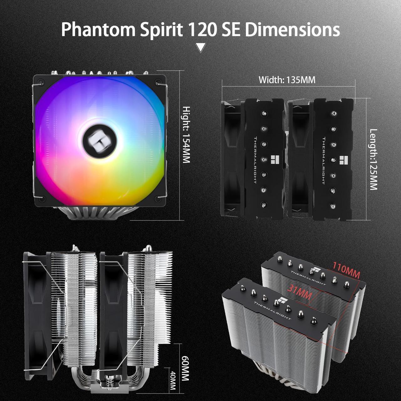 Alt view image 5 of 6 - Thermalright Phantom Spirit 120 SE ARGB High-Performance CPU Cooler,Dual-Tower Design, Dual PWM Fan,7 Copper Heat Pipes CPU Air cooler, AGHP Technology,For AMD AM4 AM5/Intel 1700/1150/1151/1155/1200