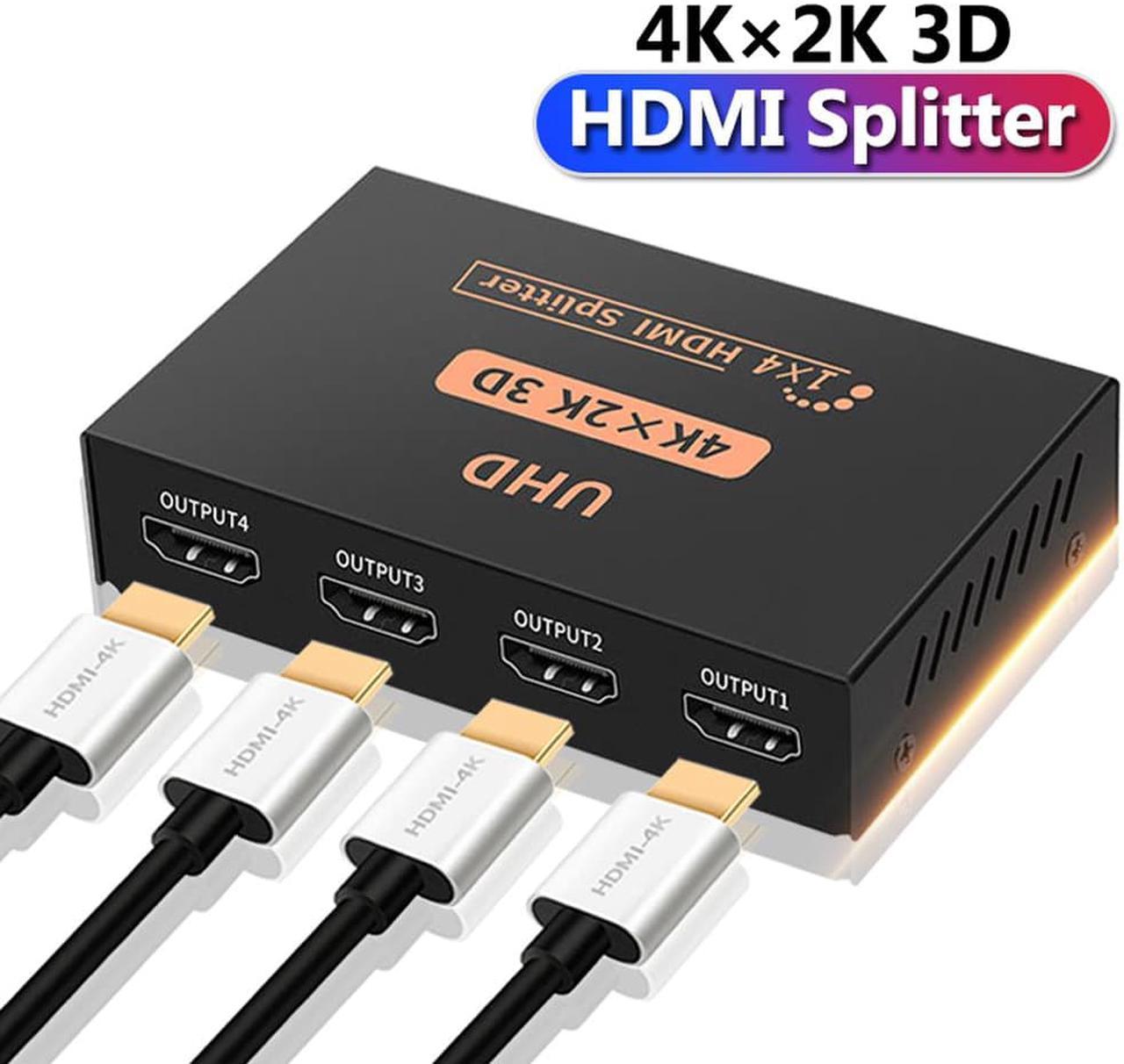 AUBEAMTO HDMI Splitter 1 in 4 Out 4 Port 1x4 Full HD 3D 1080P HDMI 1.4 Splitter with Switcher Converter Support 4KX2K 3D Digital Audio Format-Black(4 Port HDMI Splitter 4K)