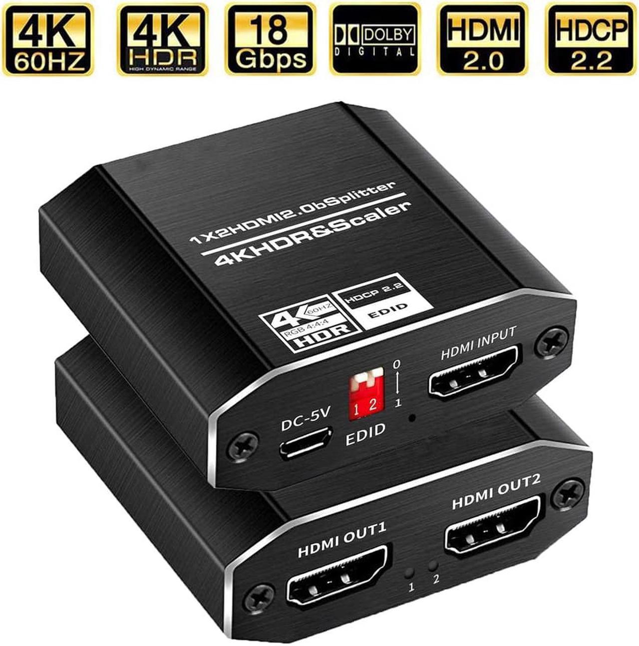 1x2 HDMI Splitter,AUBEAMTO HDMI 2.0 HDCP 2.2,4K@60Hz 1x2HDMI Splitter.support Scaler(one Out 4K@60Hz,Another Out 1080P),RGB 4:4:4,4 kinds of EDID mode,HDR 10 .