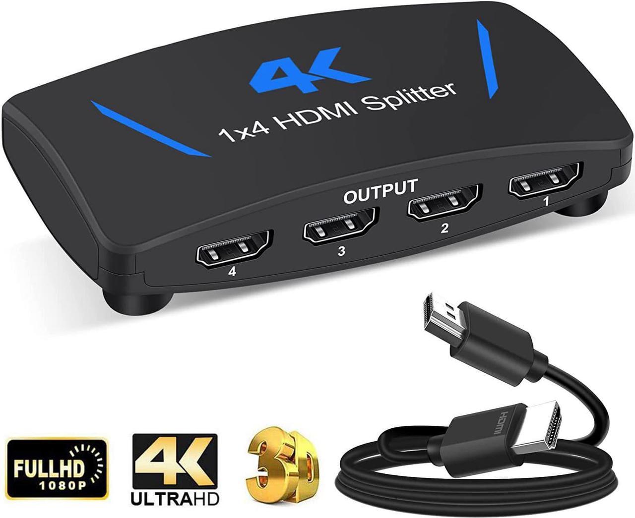 4K HDMI Splitter 1 in 4 Out,AUBEAMTO 1x4 HDMI Splitter Duplicate/ Mirror Screen, 4 Port HDMI Splitter Powered Support 4Kx2K@30Hz 3D for PS5, Roku, TV Box - 1 Source to 4 Displays