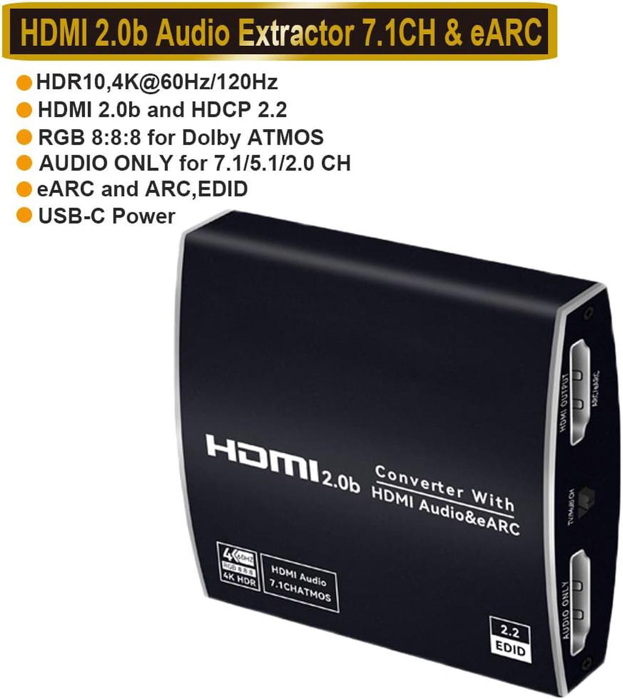 AUBEAMTO Best eARC HDMI 2.0 Splitter 4K 60Hz with HDMI Audio Extractor - 4K HDMI to Optical TOSLINK SPDIF 7.1 - HDCP 2.2, 3D, EDID, 1 in 2 Out, for Game Xbox PS5