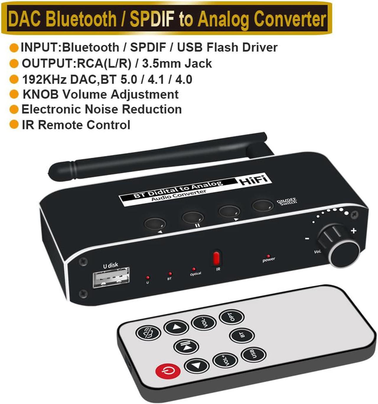 AUBEAMTO DAC Digital to Analog Audio Converter With Bluetooth Receiver Optical Toslink USB Disk to RCA 3.5mm Jack Stereo Adapter