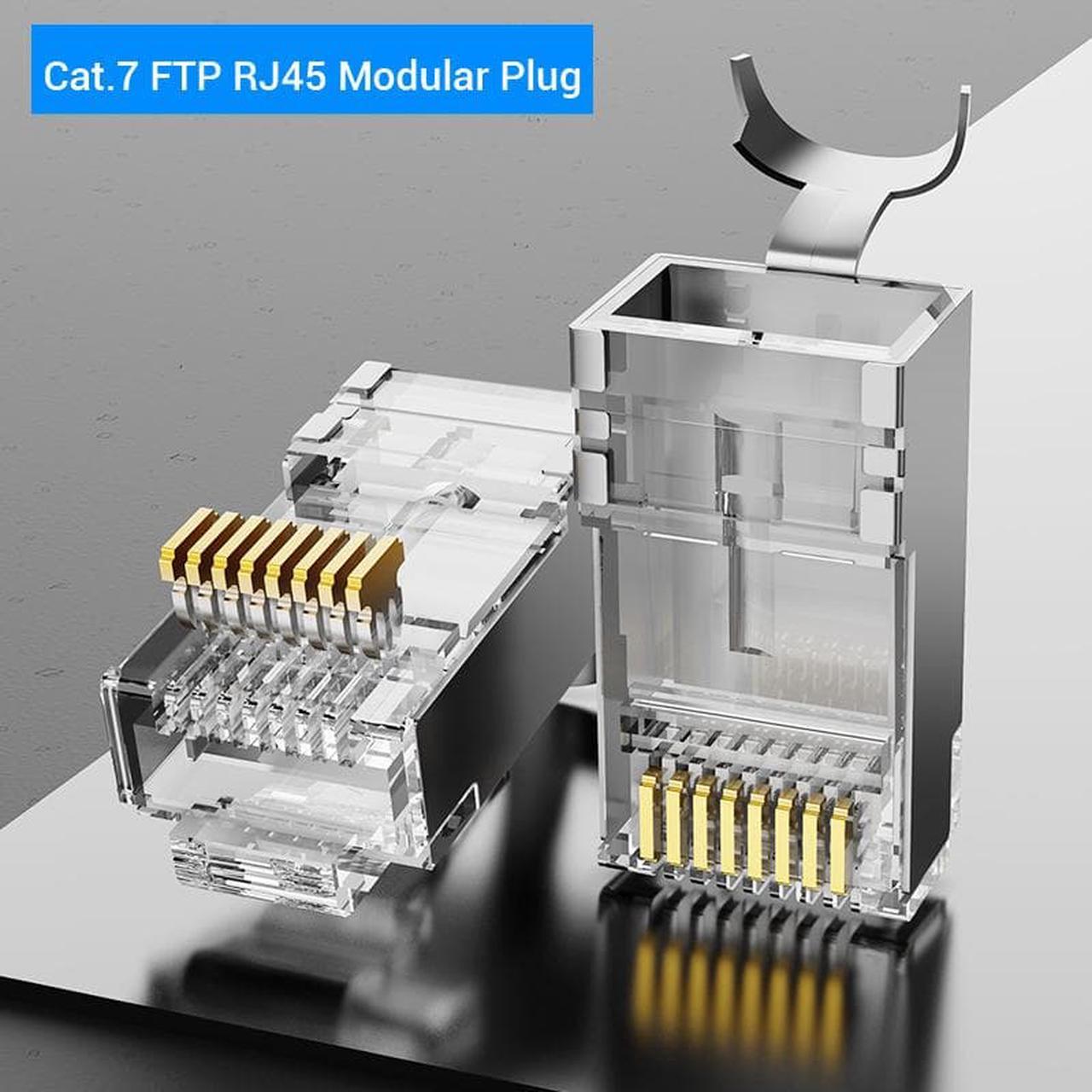 50-Pack CAT7 RJ45 Connector Metal Shielded Gold Plated 8P8C Ethernet Connector Modular Network Plug Connector