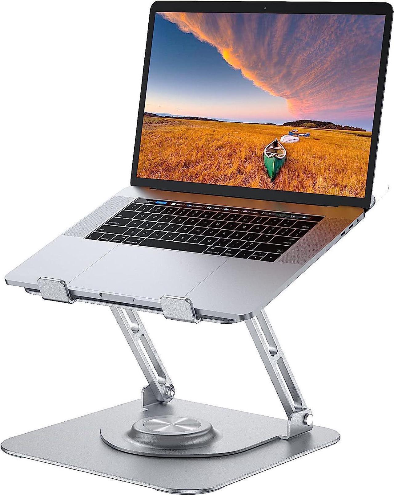 AUBEAMTO Adjustable Laptop Stand with 360° Rotating Heavy Base, Ergonomic Laptop Riser for Desk, Stable Laptop Holder for Collaborative Working, Suit for 10-15.6" PC Computer, Dual Shaft, Silver