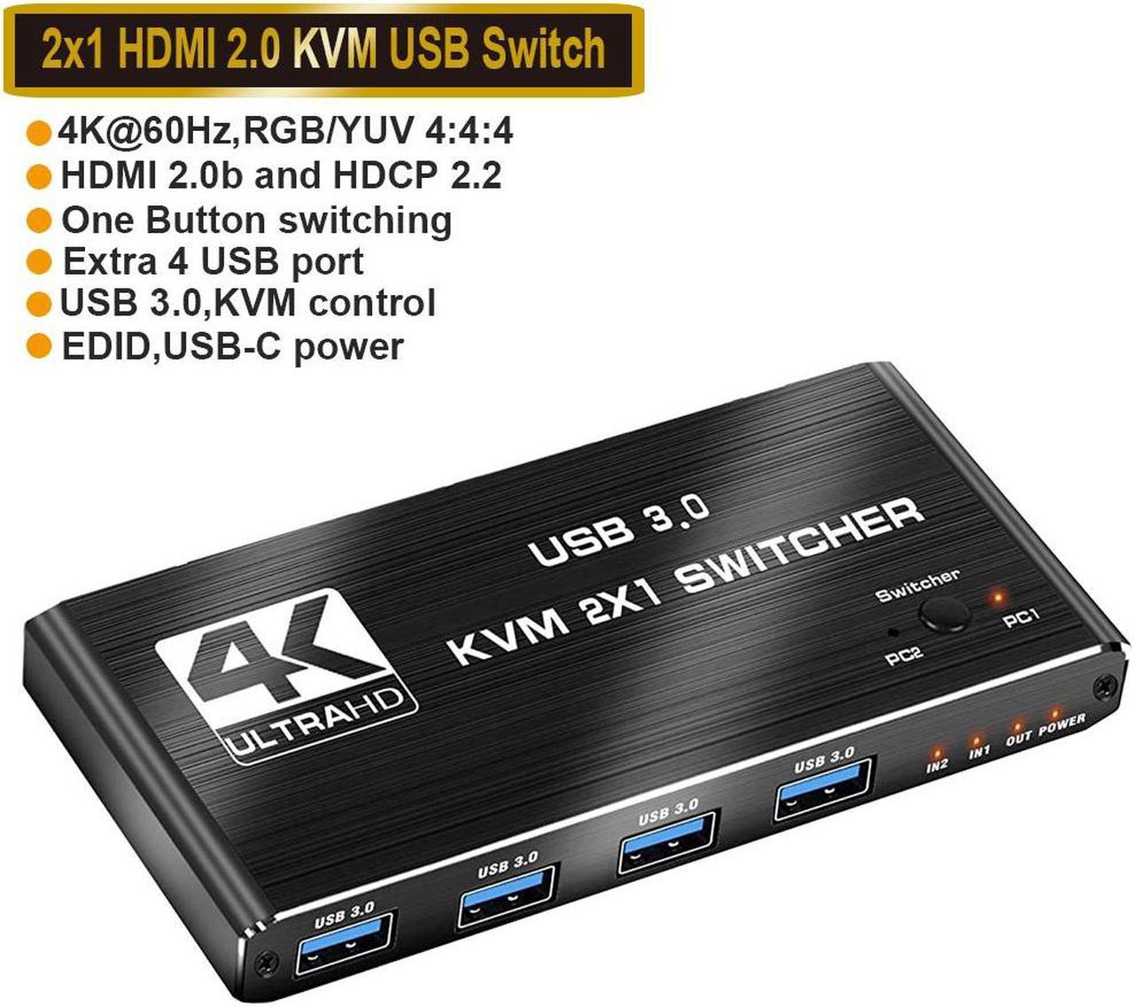 AUBEAMTO USB KVM Switch, USB 3.0 KVM Switcher Switch 2 In 1 Out for 2 PC Sharing Keyboard and Mouse EDID / HDCP Printer