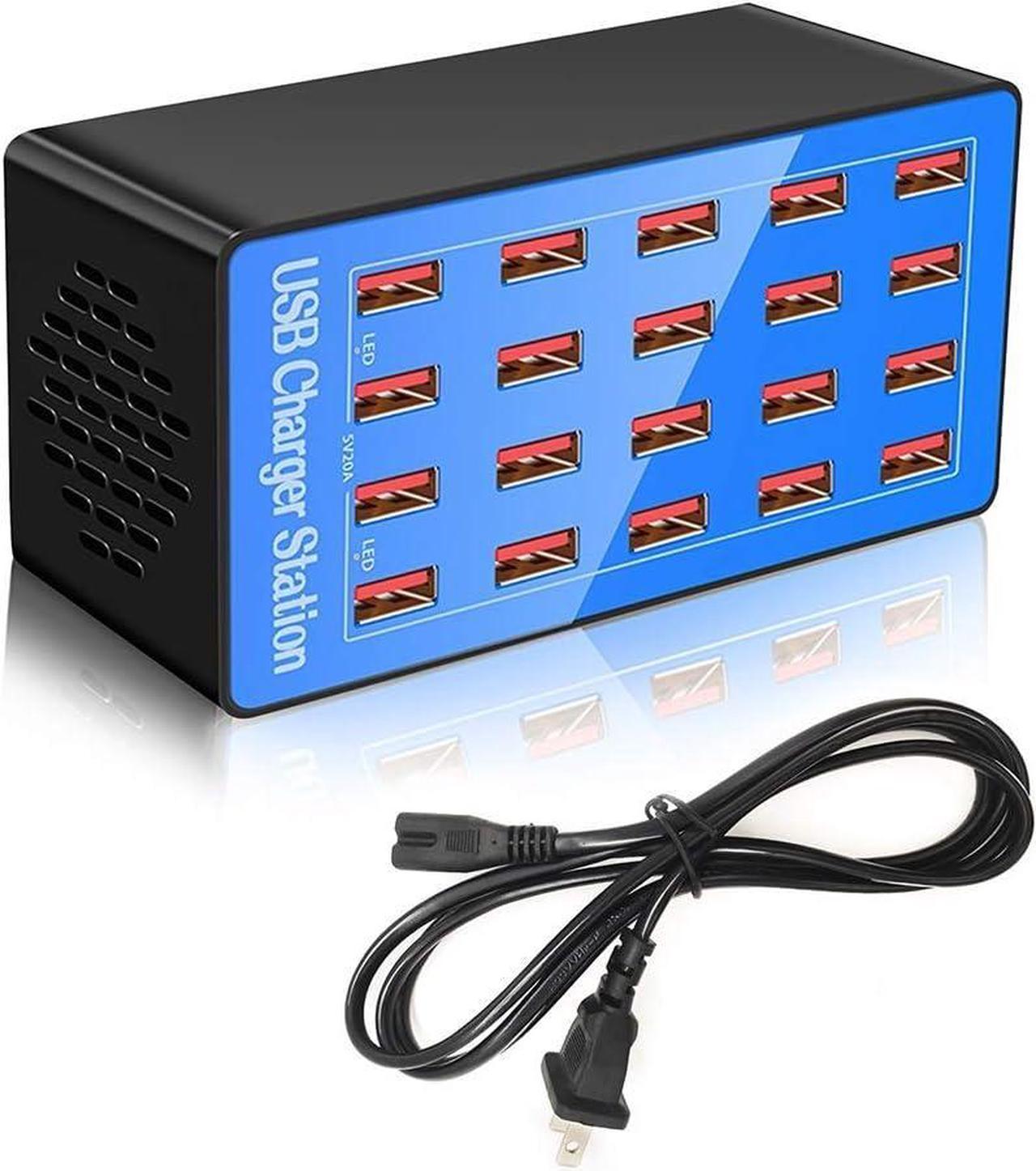 USB Charger Station,AUBEAMTO 20-Port 100W/20A Multiple USB Charging Station,Multi Ports USB Charger Charging for Smartphones,Tablets,and Other USB Devices - Blue