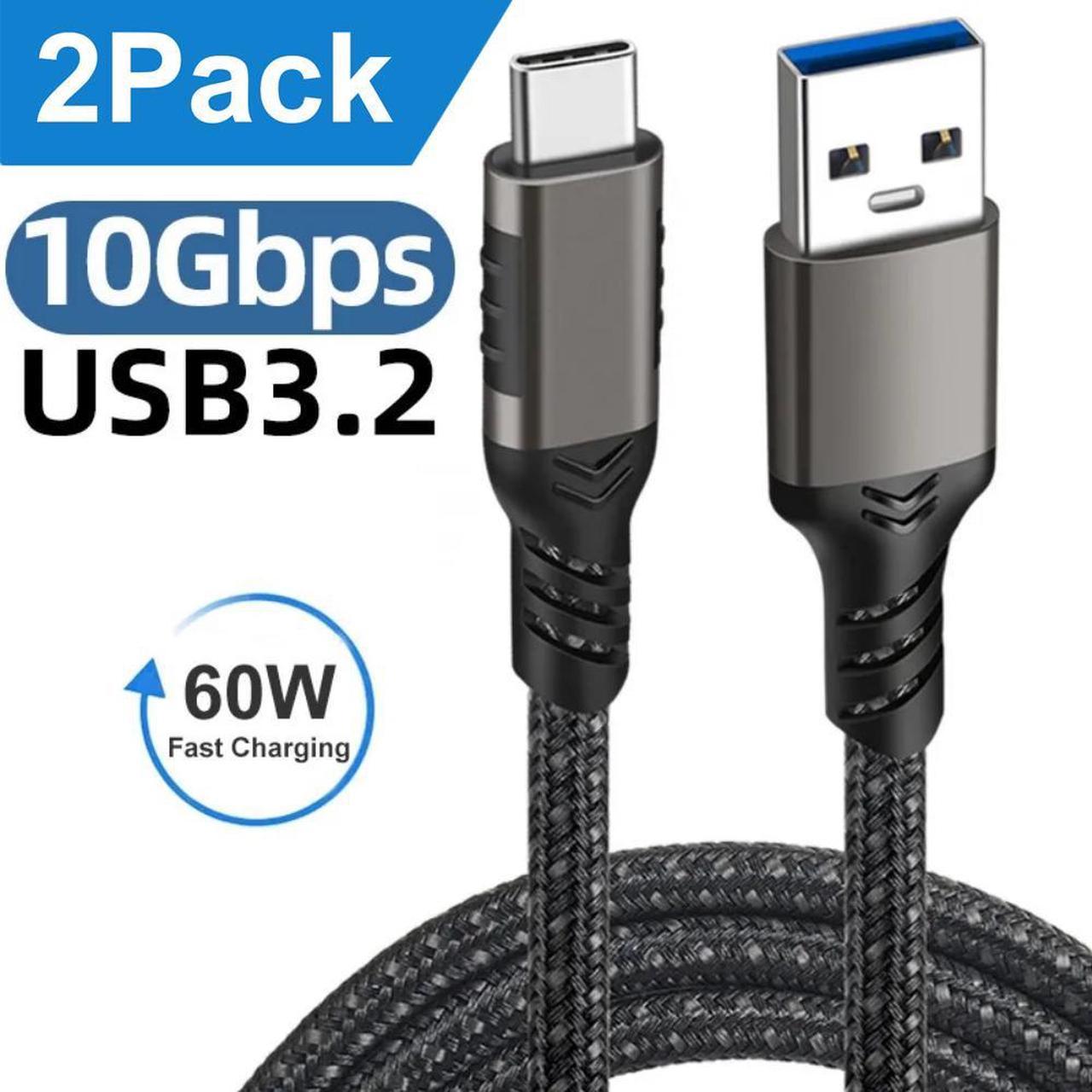 2-Pack USB A to USB C Cable 6.6FT, USB 3.1/3.2 10Gbps Data Transfer and 60W 3A Fast Charging Long Cable for Android Auto Samsung Galaxy S22 S21 iPad Pro External SSD and Other USB to Type C Device