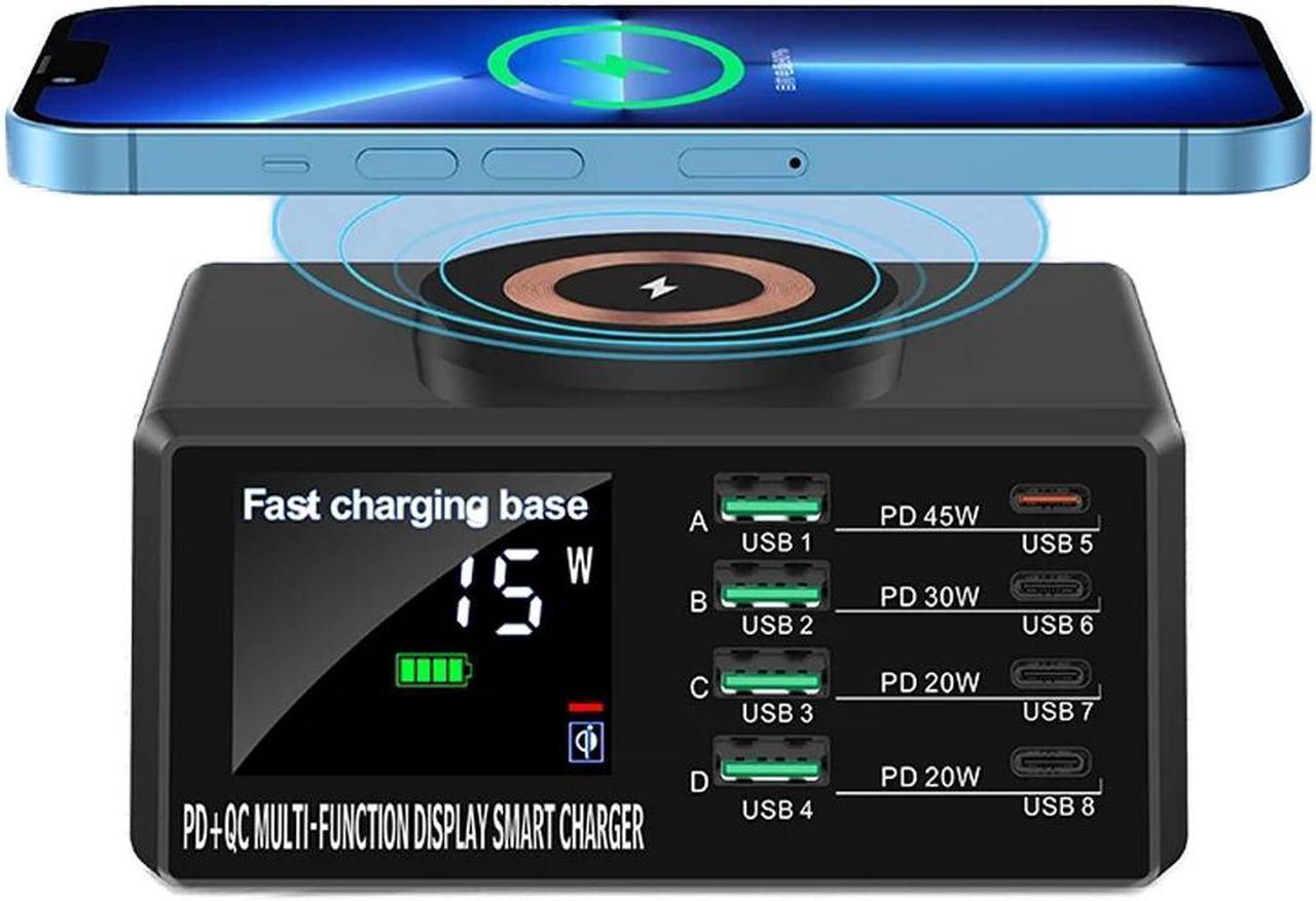 AUBEAMTO Charging Station for Multiple Devices, 4 QC3.0 18W + PD 40W 30W 2*PD 20W 8 Ports 110W Multi Fast Charging Hub with Digital Display Compatible with Smartphones,Tables,and More Devices