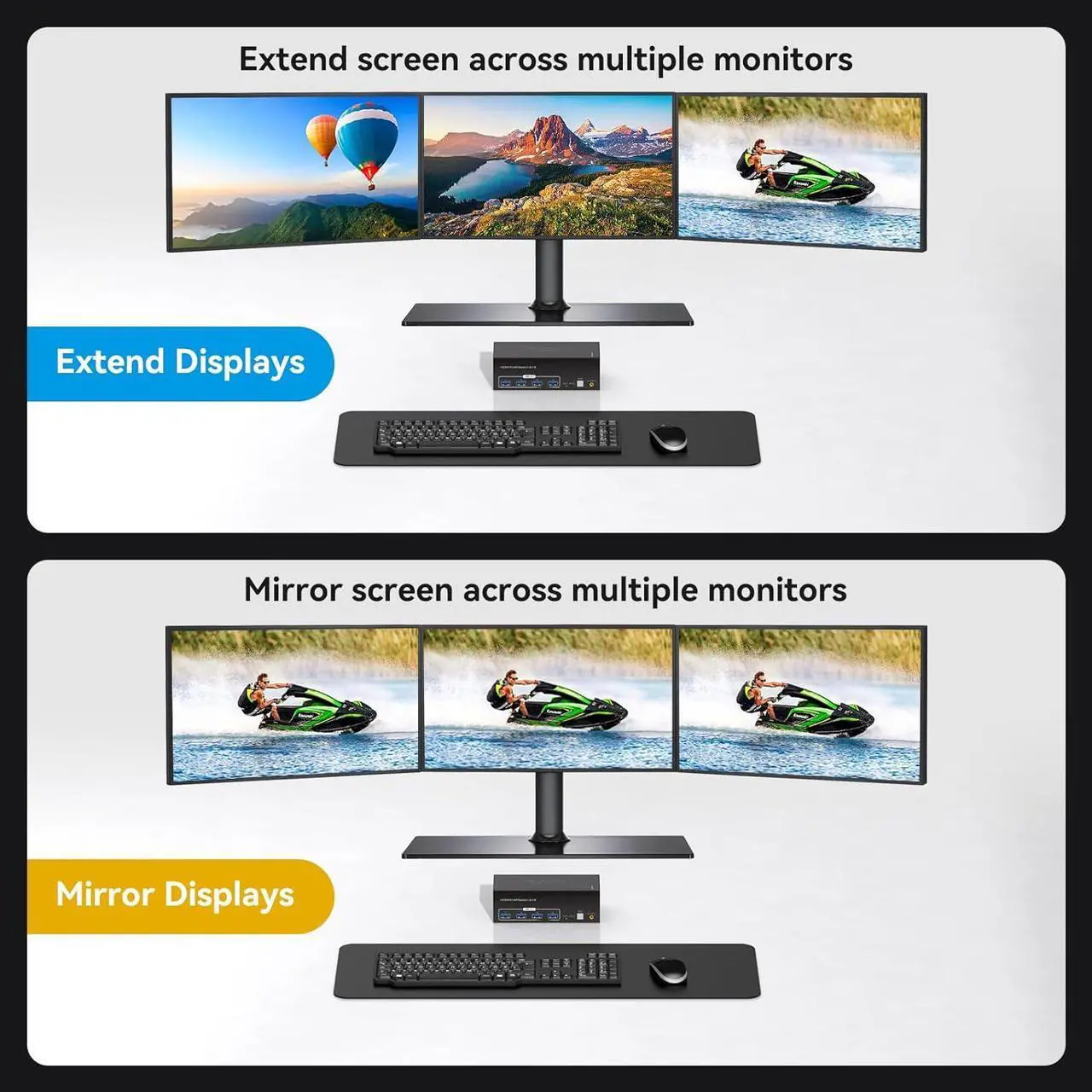 Alt view image 6 of 7 - AUBEAMTO 8K@60Hz Triple Monitor, HDMI+2*Displayport KVM Switch 3 Monitors 2 Computers 4K@120Hz USB 3.0 DP HDMI KVM Swtiches  2 Port for 2 PC Share 1 Set of Keyboard Mouse Printer Hard Disk Etc