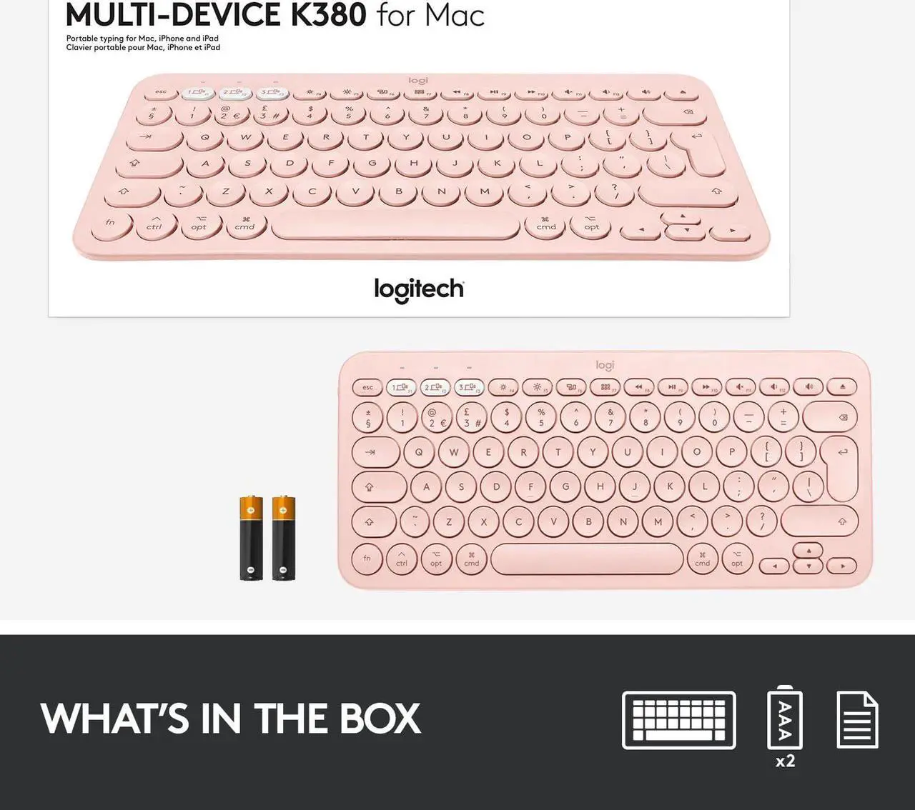 Alt view image 2 of 2 - Logitech K380 Multi-device Bluetooth Keyboard For Mac, Rose