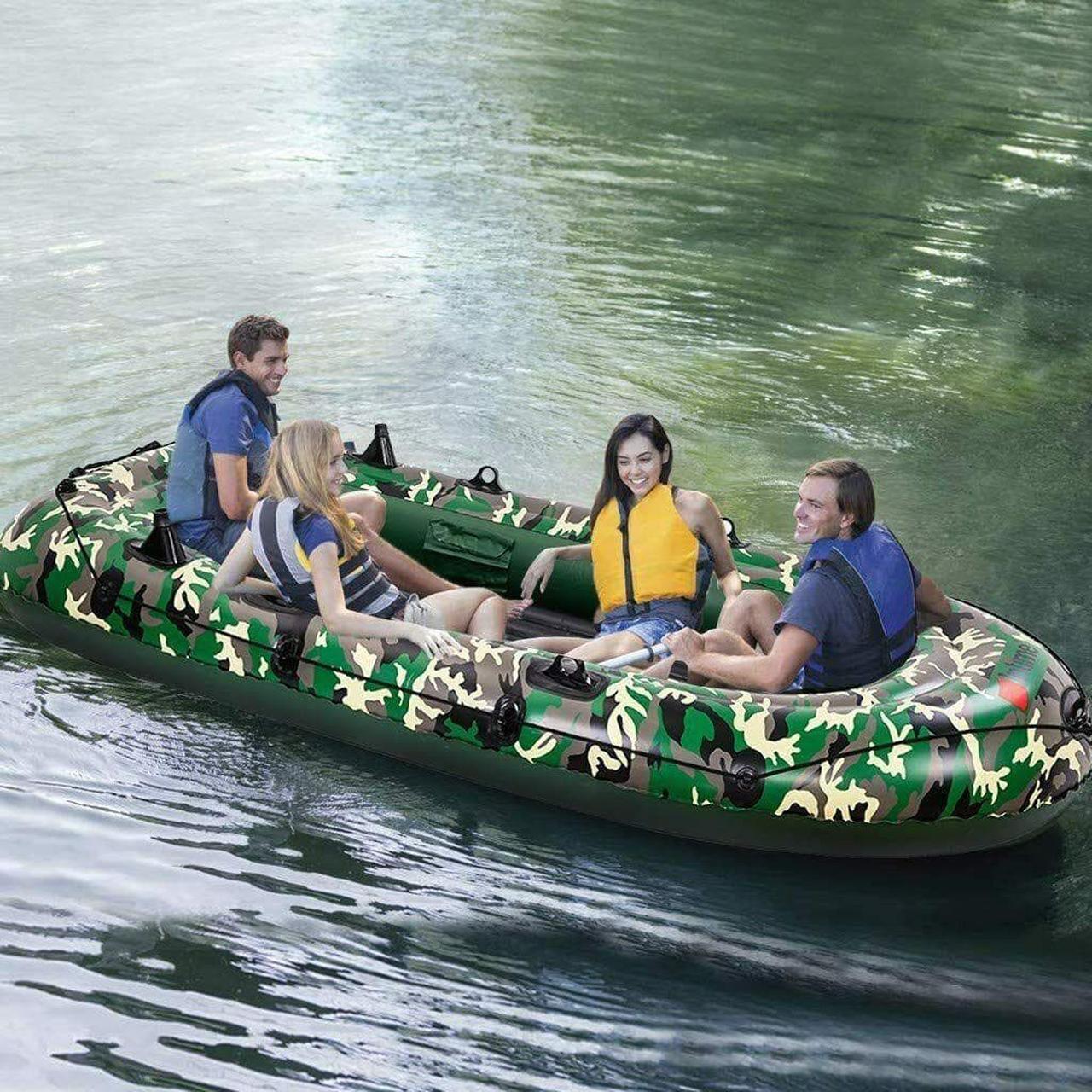 Main image of kayaking Inflatable 4Person Floating Boat Raft Set with Oars support motor