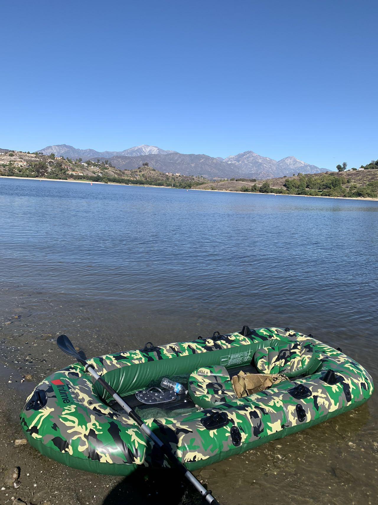 Alt view image 3 of 7 - kayaking Inflatable 4Person Floating Boat Raft Set with Oars support motor