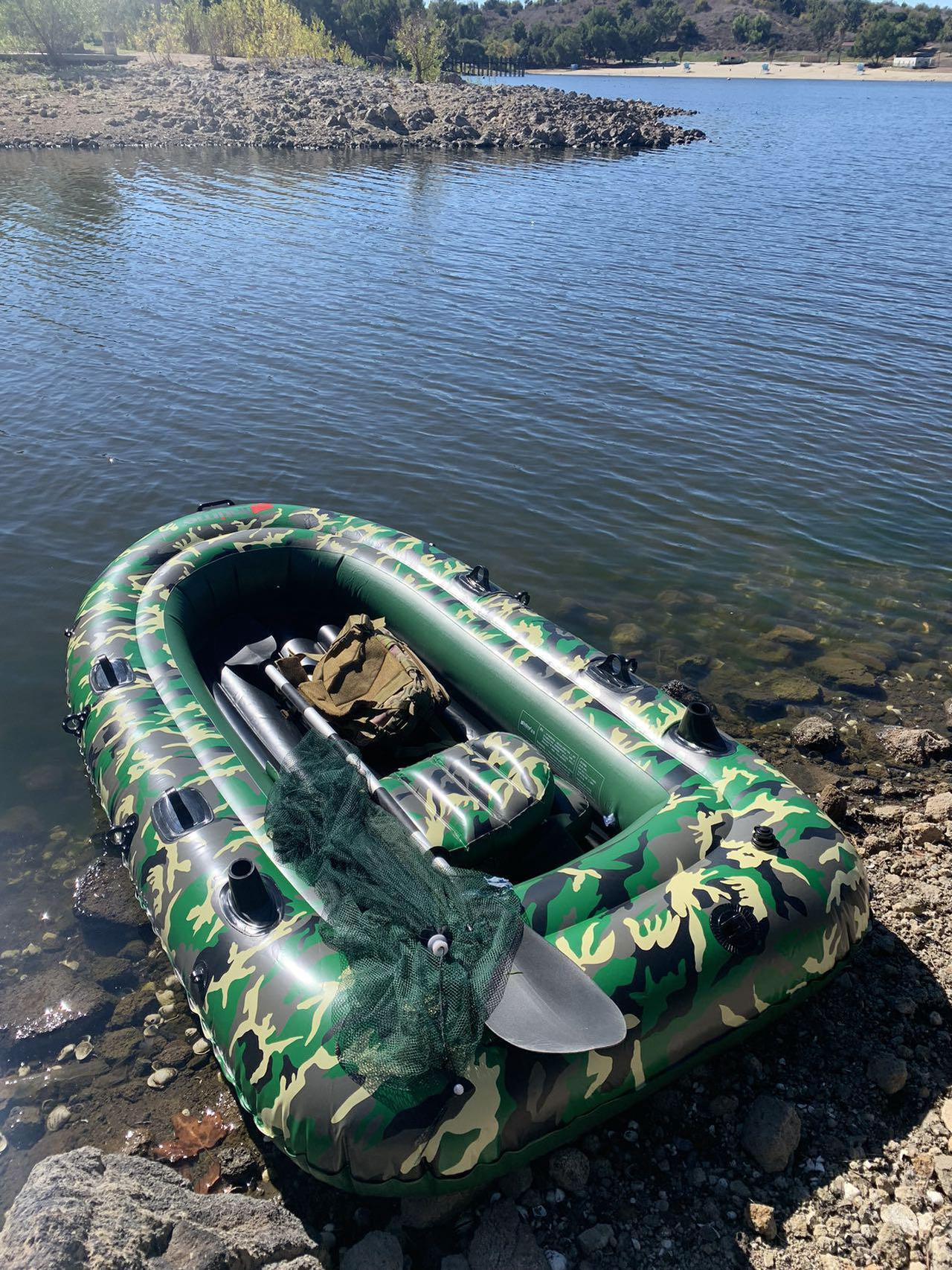 Alt view image 2 of 7 - kayaking Inflatable 4Person Floating Boat Raft Set with Oars support motor