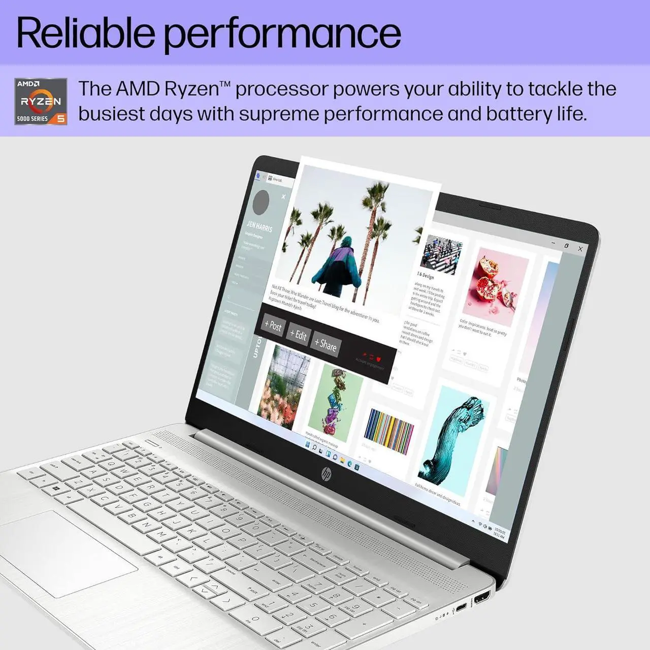 Alt view image 4 of 7 - HP 15 Laptop, 15.6" HD Display, AMD Ryzen 5 5500U 6 Cores Processor, AMD Radeon Graphics, 16GB DDR4  1TB PCIe SSD, WiFi, Bluetooth, Webcam, Windows 11