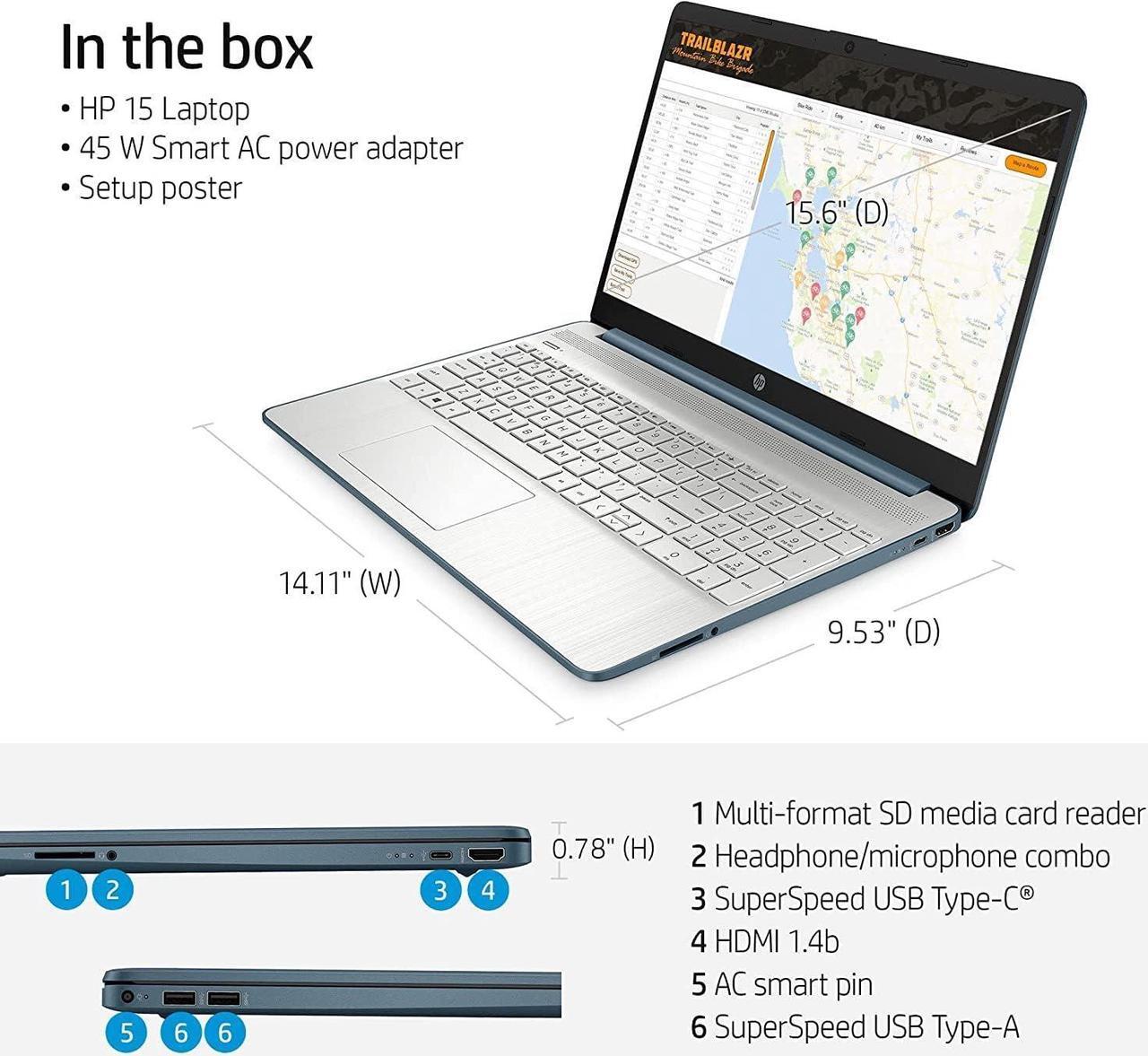 Alt view image 4 of 5 - HP 15 Laptop, 15.6" FHD (1920 x 1080) Display, AMD Ryzen 5 5500U 6 Cores (Up to 4.0GHz) Processor, AMD Radeon Graphics, 16GB DDR4  512GB PCIe SSD, Bluetooth 4.2 Webcam, Windows 11 Pro