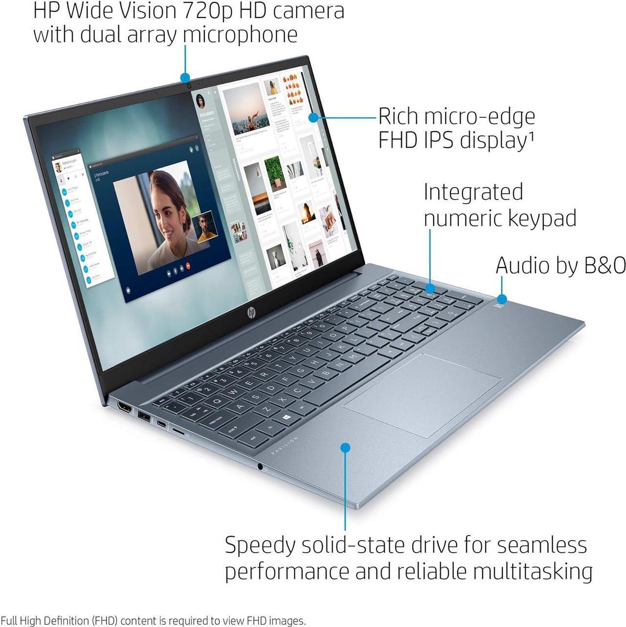 Alt view image 2 of 6 - HP Pavilion 15 Laptop, 15.6" FHD (1920 x 1080) Display, AMD Ryzen 5 4500U 6 cores Processor, AMD Radeon Graphics, 32GB DDR4  1TB PCIe SSD, Bluetooth, Fullsize Keyboard, Windows 11