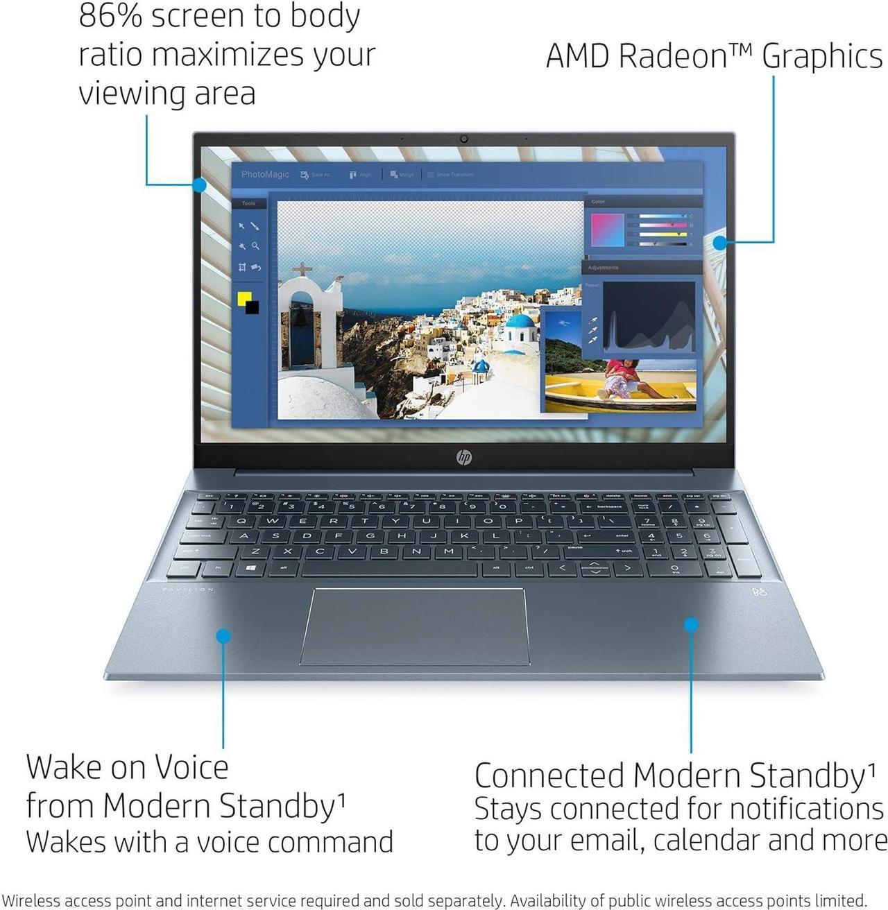 Alt view image 4 of 6 - HP Pavilion 15 Laptop, 15.6" FHD (1920 x 1080) Display, AMD Ryzen 5 4500U 6 cores Processor, AMD Radeon Graphics, 32GB DDR4  1TB PCIe SSD, Bluetooth, Fullsize Keyboard, Windows 11