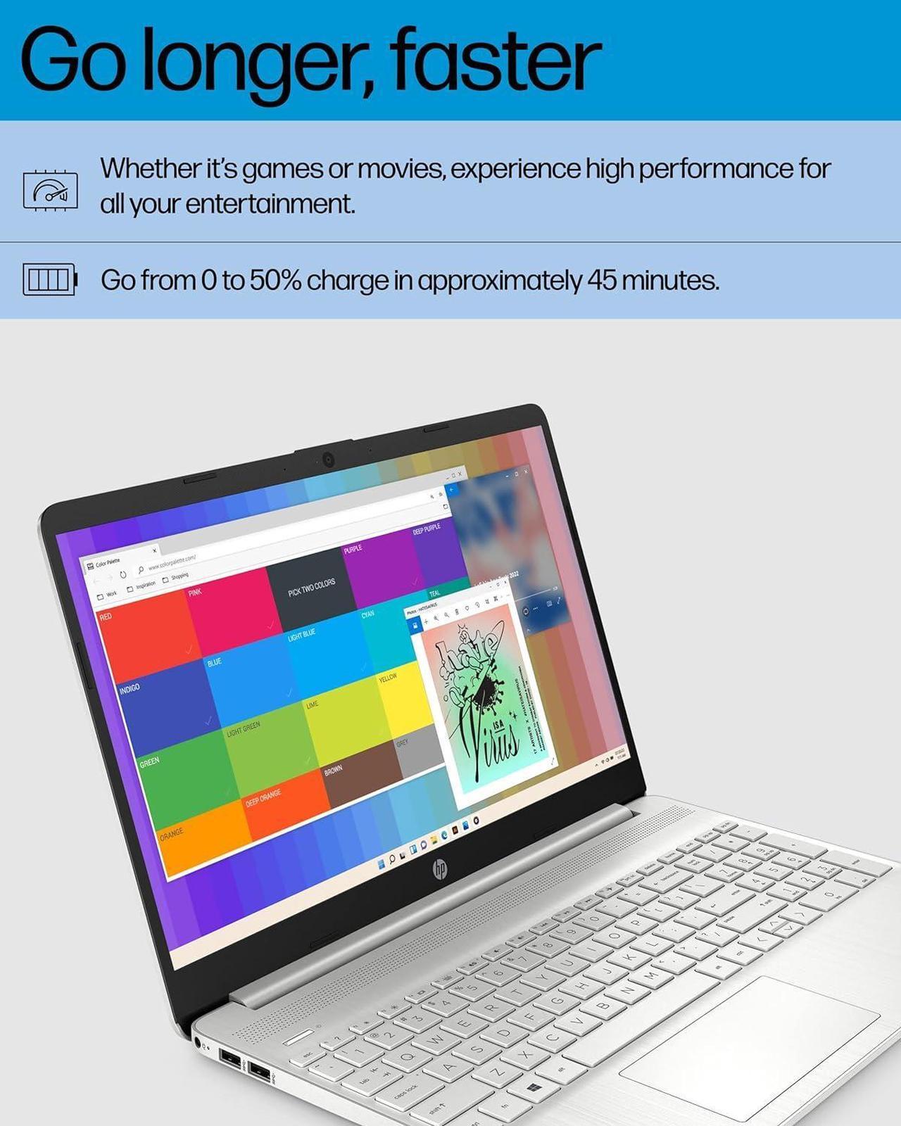 Alt view image 5 of 7 - HP 15 Laptop, 15.6 HD Display, AMD Ryzen 7 5700U 8 cores Processor, AMD Radeon Graphics, 16GB DDR4  512GB PCIe SSD, Full-Size Keyboard, Wi-Fi 6 & Bluetooth, Windows 10