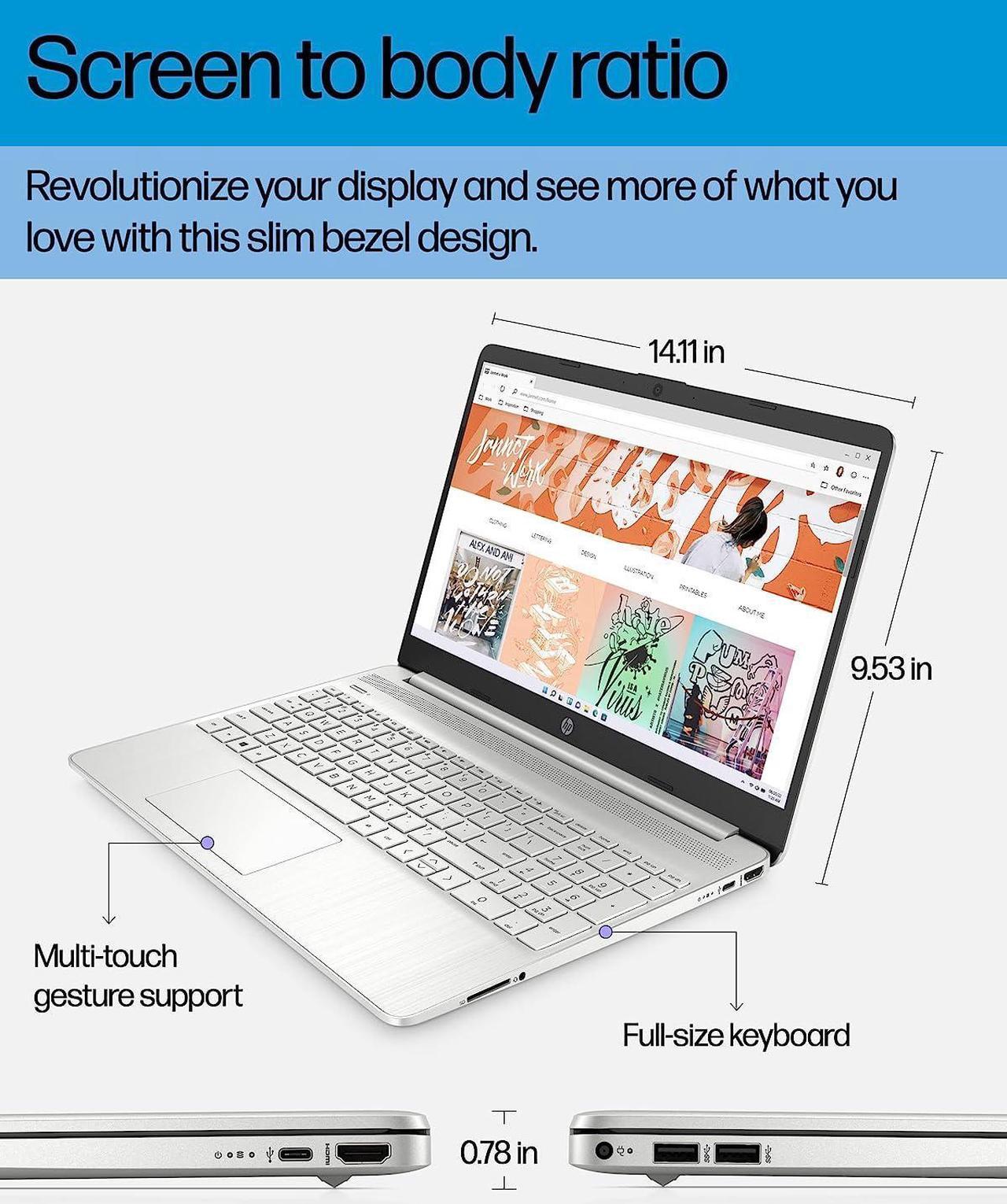 Alt view image 6 of 7 - HP 15 Laptop, 15.6 HD Display, AMD Ryzen 7 5700U 8 cores Processor, AMD Radeon Graphics, 16GB DDR4  512GB PCIe SSD, Full-Size Keyboard, Wi-Fi 6 & Bluetooth, Windows 10