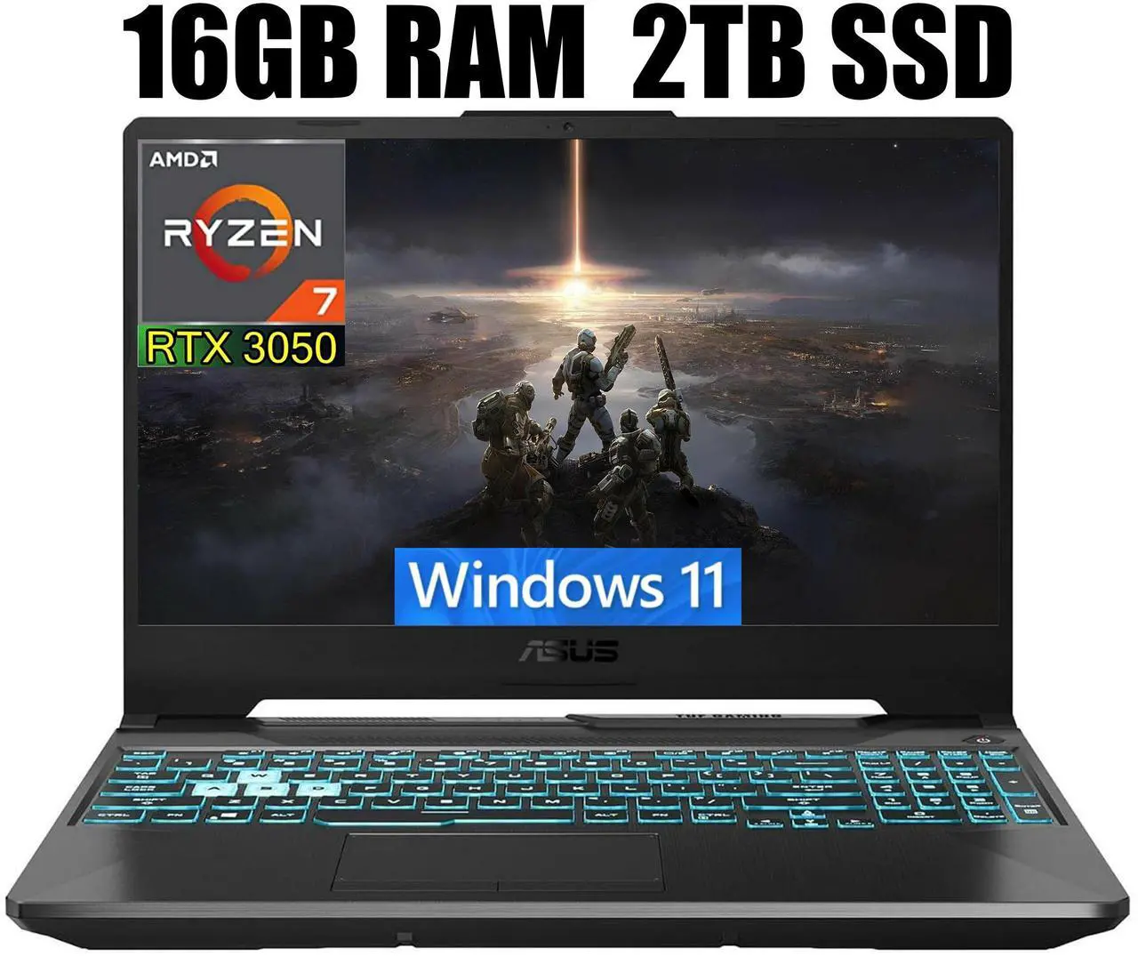 Main image of ASUS TUF A15 Gaming Laptop, 15.6" Full HD 144Hz Display, AMD Ryzen 7 7435HS 8 cores Processor, NVIDIA GeForce RTX 3050 4GB GDDR6, RGB Backlit KB, Wi-Fi 6, 16GB DDR5  2TB PCIe SSD, Windows 11