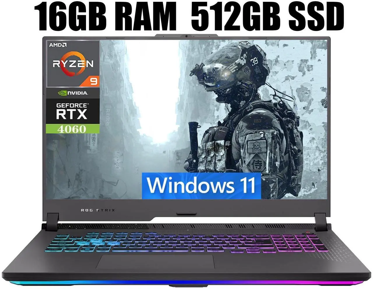 Main image of ASUS ROG Strix G17 Gaming Laptop, 17.3" QHD 240Hz Display, AMD Ryzen 9 7945HX 16 Cores Processor, NVIDIA GeForce RTX 4060 8GB GDDR6, Wi-Fi 6E, 16GB DDR5  512GB PCIe SSD, Windows 11