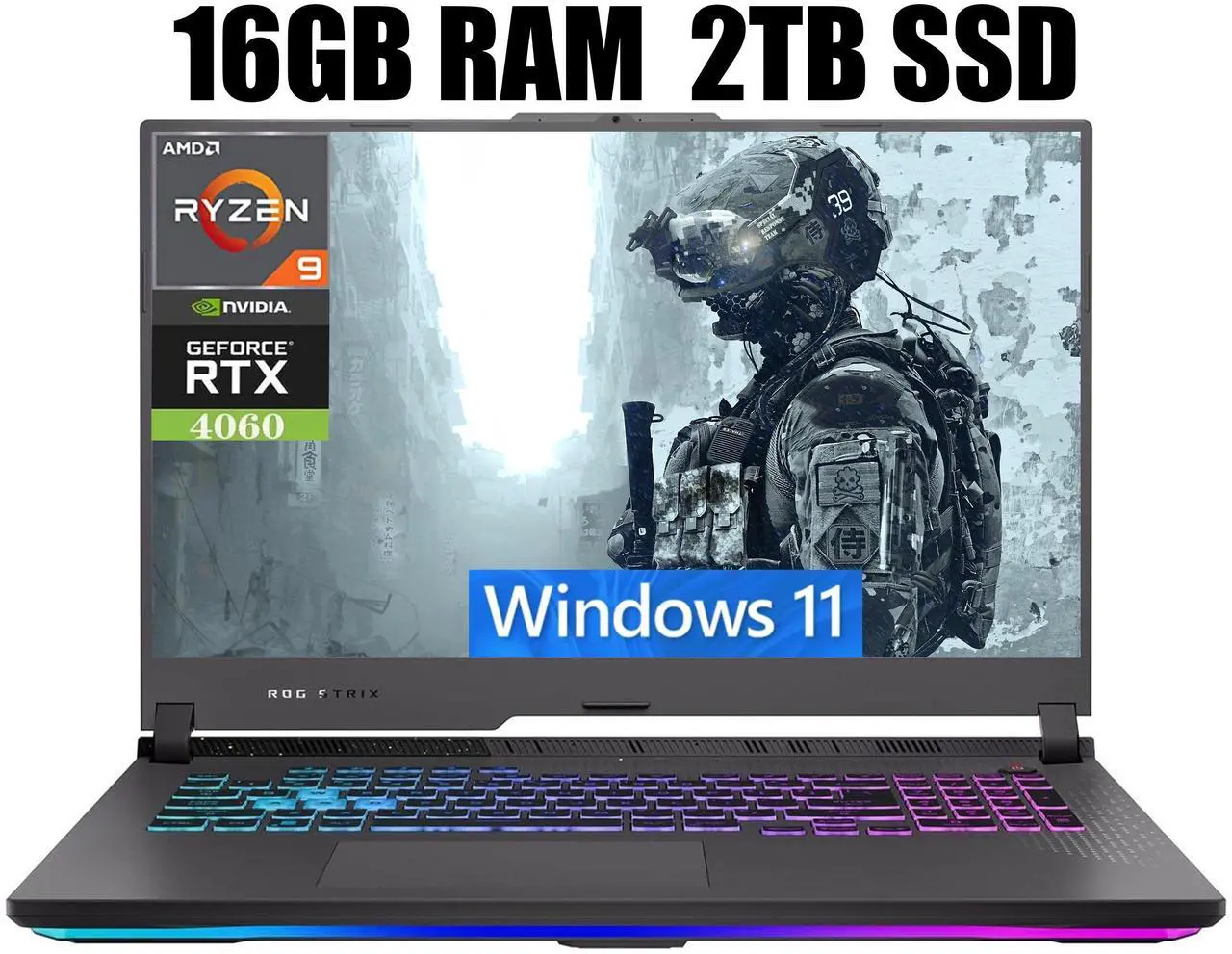 Main image of ASUS ROG Strix G17 Gaming Laptop, 17.3" QHD 240Hz Display, AMD Ryzen 9 7945HX 16 Cores Processor, NVIDIA GeForce RTX 4060 8GB GDDR6, Wi-Fi 6E, 16GB DDR5  2TB PCIe SSD, Windows 11