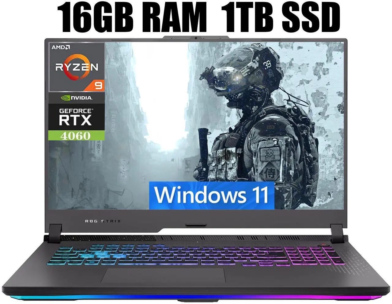 Main image of ASUS ROG Strix G17 Gaming Laptop, 17.3" QHD 240Hz Display, AMD Ryzen 9 7945HX 16 Cores Processor, NVIDIA GeForce RTX 4060 8GB GDDR6, Wi-Fi 6E, 16GB DDR5  1TB PCIe SSD, Windows 11