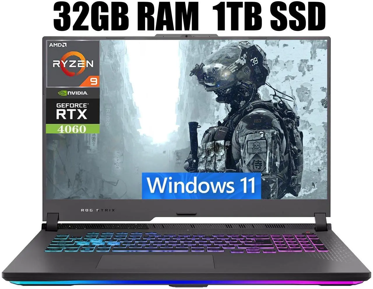 Main image of ASUS ROG Strix G17 Gaming Laptop, 17.3" QHD 240Hz Display, AMD Ryzen 9 7945HX 16 Cores Processor, NVIDIA GeForce RTX 4060 8GB GDDR6, Wi-Fi 6E, 32GB DDR5  1TB PCIe SSD, Windows 11