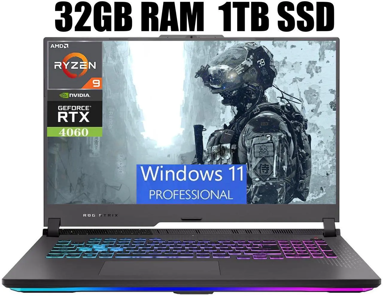 Main image of ASUS ROG Strix G17 Gaming Laptop, 17.3" QHD 240Hz Display, AMD Ryzen 9 7945HX 16 Cores Processor, NVIDIA GeForce RTX 4060 8GB GDDR6, Wi-Fi 6E, 32GB DDR5  1TB PCIe SSD, Windows 11 Pro