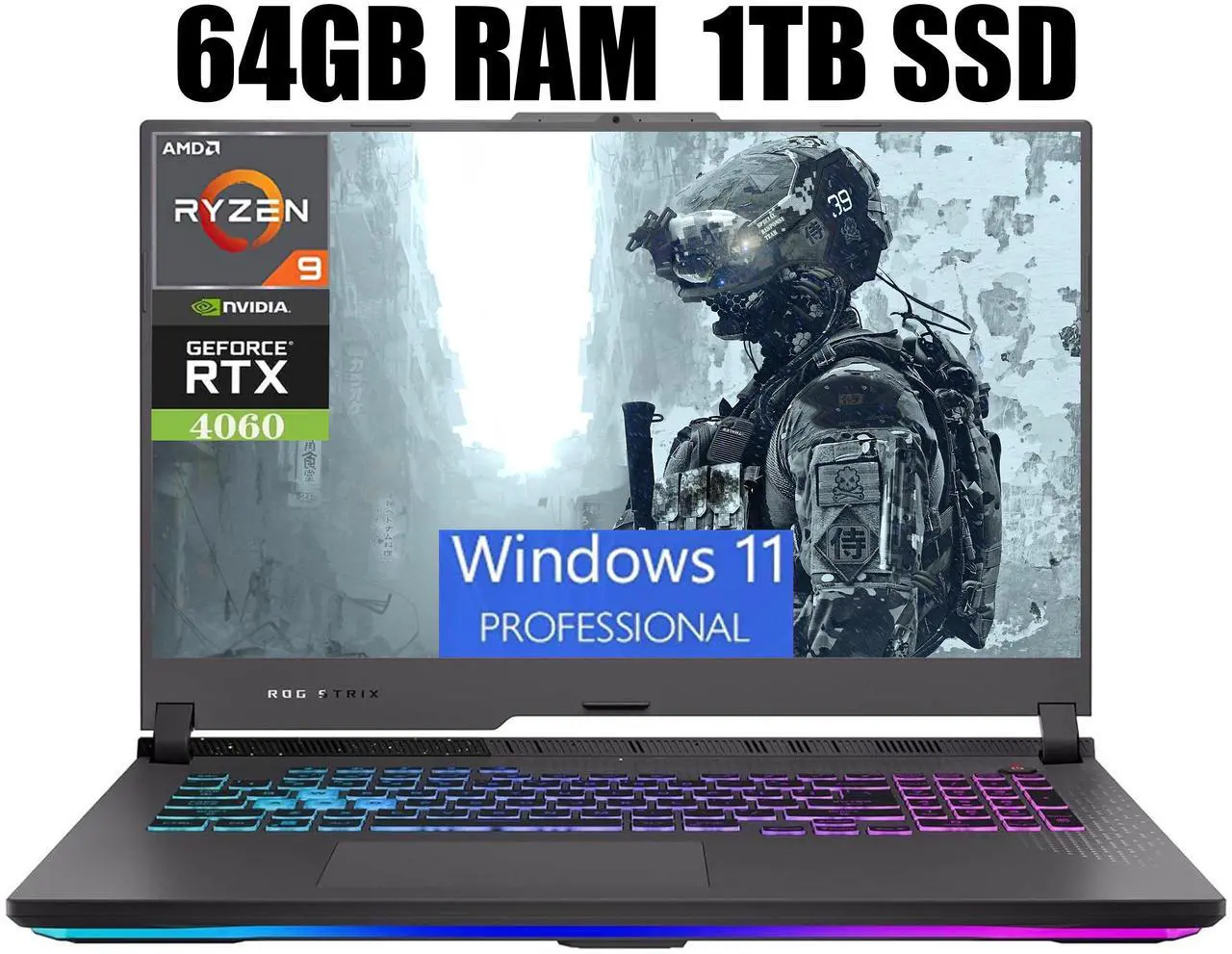 Main image of ASUS ROG Strix G17 Gaming Laptop, 17.3" QHD 240Hz Display, AMD Ryzen 9 7945HX 16 Cores Processor, NVIDIA GeForce RTX 4060 8GB GDDR6, Wi-Fi 6E, 64GB DDR5  1TB PCIe SSD, Windows 11 Pro