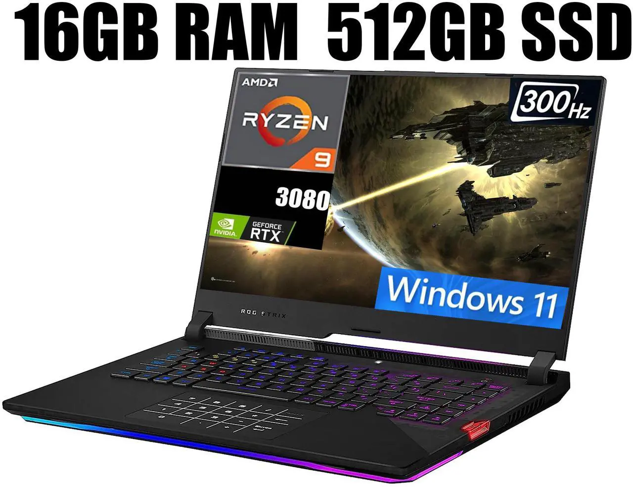 Main image of ASUS ROG Strix 15 Gaming Laptop, 15.6" 300Hz FHD Display, AMD Ryzen 9 5900HX 8 cores Processor, NVIDIA GeForce RTX 3080 8GB GDDR6, RGB Keyboard, 16GB DDR4  512GB PCIe SSD, Windows 11