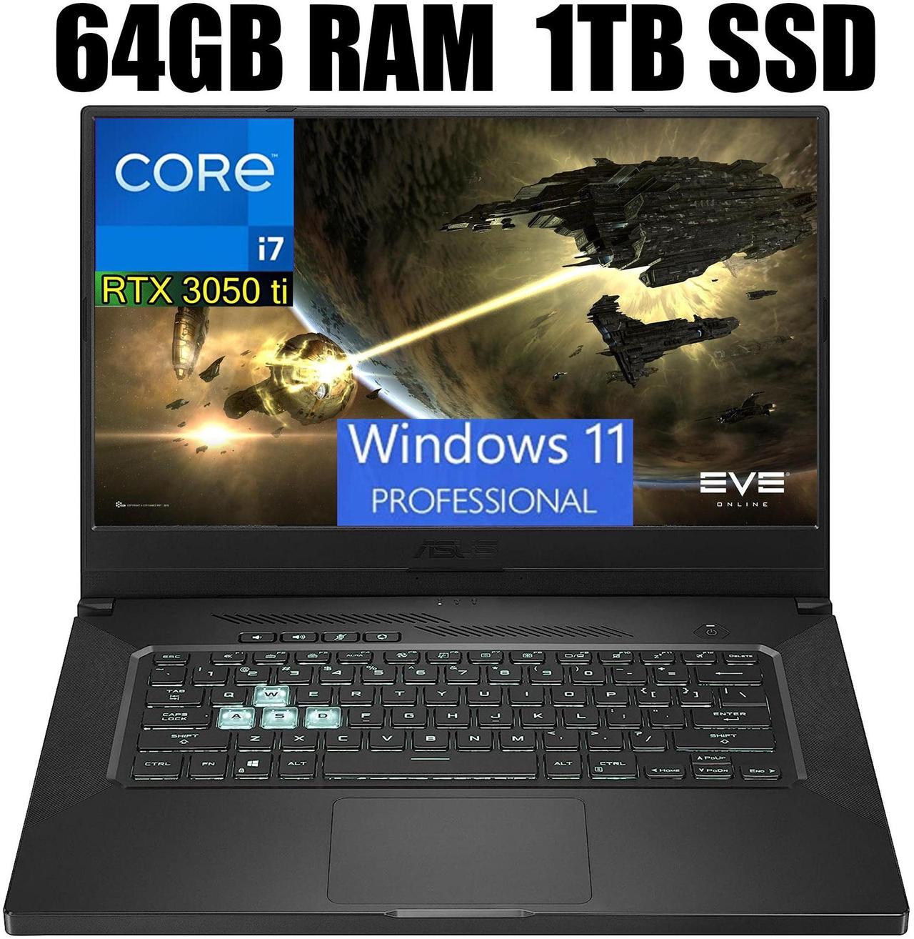 Main image of ASUS TUF Dash 15 Ultra Slim Gaming Laptop, 15.6" 144Hz FHD, Intel Core i7-11370H 4 cores, NVIDIA GeForce RTX 3050 Ti 4GB GDDR6, Wi-Fi 6, Thunderbolt 4, 64GB DDR5  1TB PCIe SSD, Windows 11 Pro