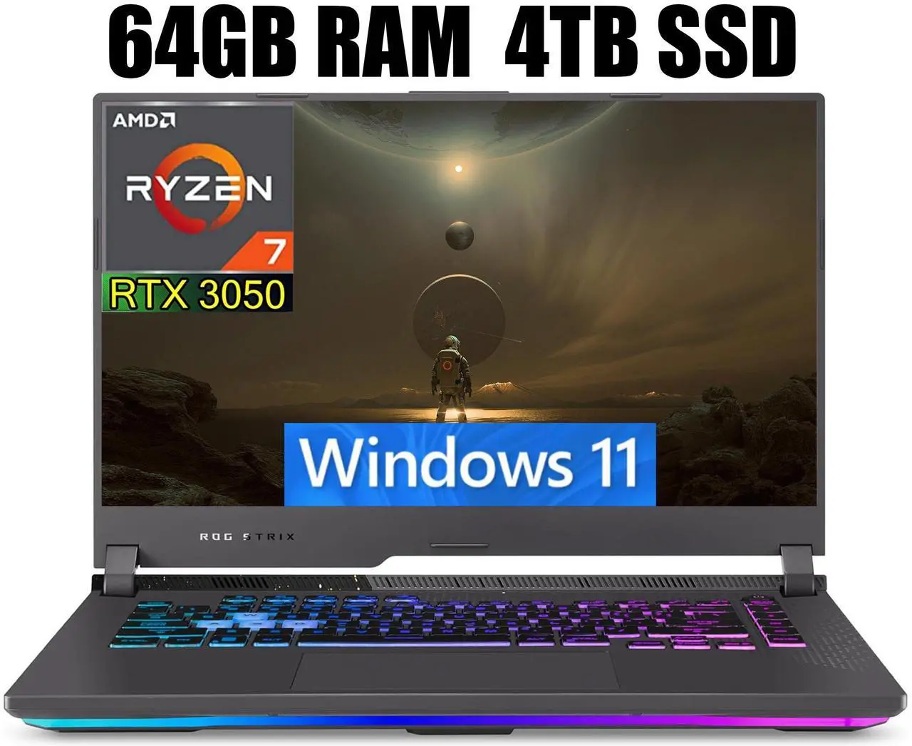 Main image of ASUS ROG Strix G17 Gaming Laptop, 17.3" FHD 144Hz Display, AMD Ryzen 7 6800H 8 cores Processor, NVIDIA GeForce RTX 3050 4GB GDDR6, RGB Keyboard, 64GB DDR5  4TB PCIe SSD, Windows 11