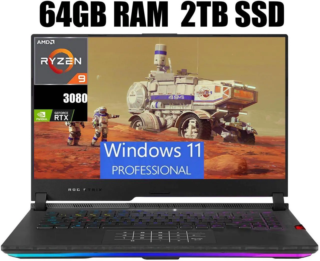 Main image of ASUS ROG Strix Scar 15 Gaming Laptop, 15.6" FHD 300Hz Display, AMD Ryzen 9 5900HX 8 cores Processor, NVIDIA GeForce RTX 3080 8GB GDDR6, RGB Keyboard, 64GB DDR4  2TB PCIe SSD, Windows 11 Pro