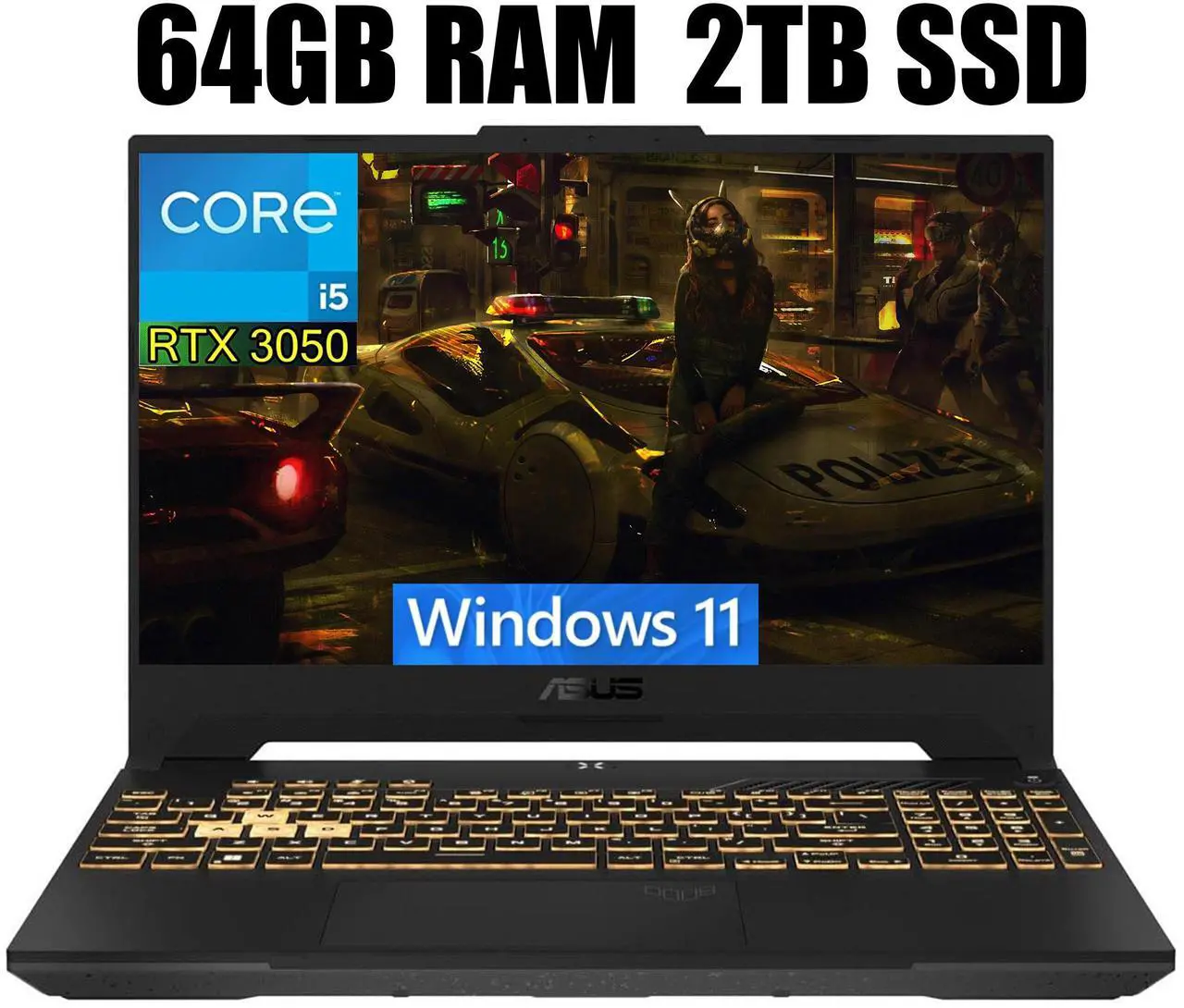 Main image of ASUS TUF Gaming F15 Gaming Laptop, 15.6" FHD 144Hz Display, Intel Core i5-12500H 12-Core processor, GeForce RTX 3050 6 GB GDDR6, Backlit Keyboard, Wi-Fi 6, 64GB DDR4  2TB PCIe SSD, Windows 11