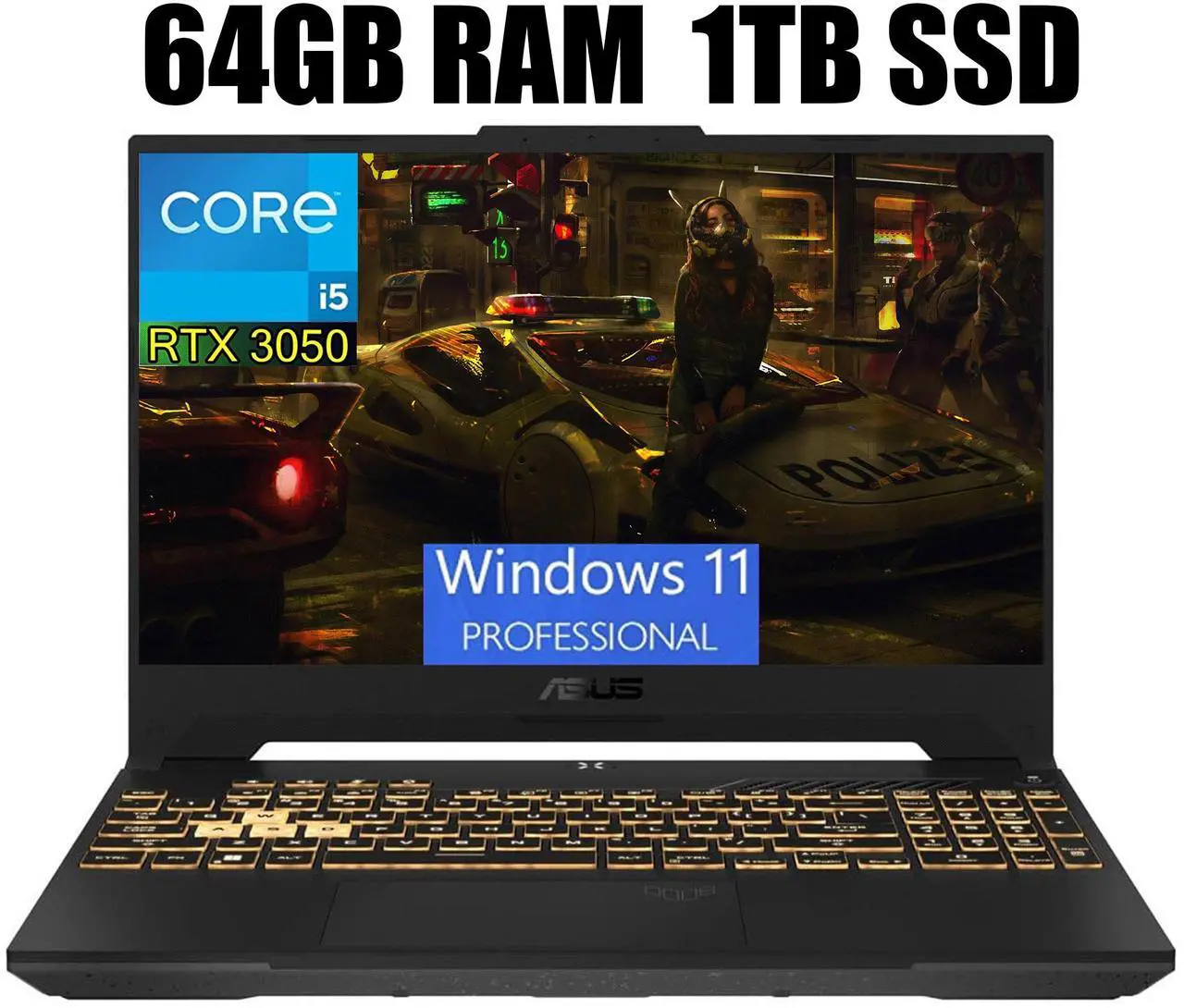Main image of ASUS TUF Gaming F15 Gaming Laptop, 15.6" FHD 144Hz Display, Intel Core i5-12500H 12-Core processor, GeForce RTX 3050 6 GB GDDR6, Backlit Keyboard, Wi-Fi 6, 64GB DDR4  1TB PCIe SSD, Windows 11 Pro