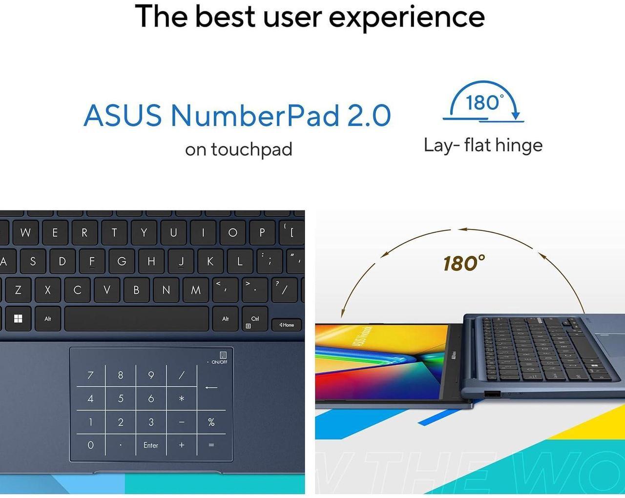 Alt view image 5 of 6 - ASUS Vivobook 14 Laptop, 14" FHD (1920 x 1080) Display, Intel Core i5-1235U 6 Cores Processor, Intel Iris Xe Graphics, Numeric Keypad, Webcam, 16GB DDR4  512GB PCIe SSD, Windows 11