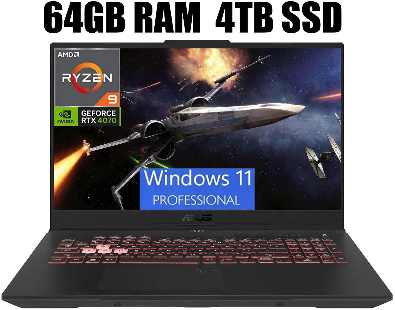 Main image of ASUS TUF Gaming A15 Gaming Laptop, 15.6" FHD 144Hz Display, AMD Ryzen 9 7940HS 8 Core Processor, NVIDIA GeForce RTX 4070 8GB GDDR6, Wi-Fi 6, 64GB DDR5  4TB PCIe SSD, Windows 11 Pro