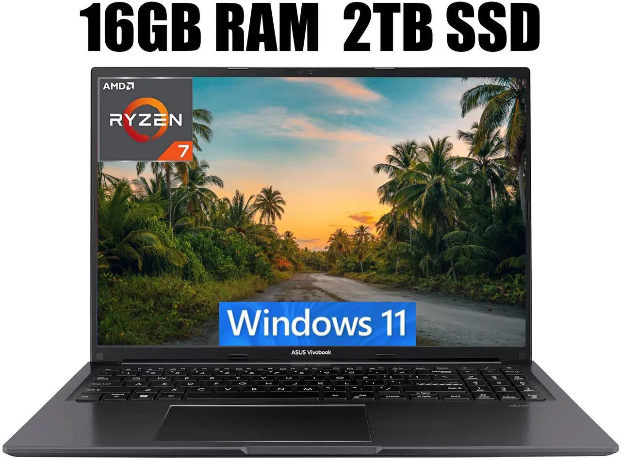 Main image of ASUS VivoBook 16 Laptop, 16" WUXGA (1920 x 1200) Display, AMD Ryzen 7 7730U 8 Cores Processor, AMD Radeon Graphics, Fingerprint Sensor, 16GB DDR4  2TB PCIe SSD, Windows 11