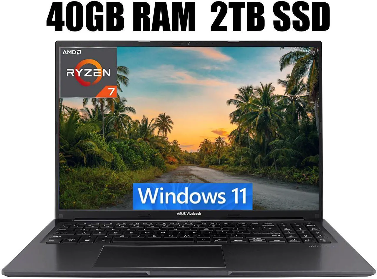 Main image of ASUS VivoBook 16 Laptop, 16" WUXGA (1920 x 1200) Display, AMD Ryzen 7 7730U 8 Cores Processor, AMD Radeon Graphics, Fingerprint Sensor, 40GB DDR4  2TB PCIe SSD, Windows 11